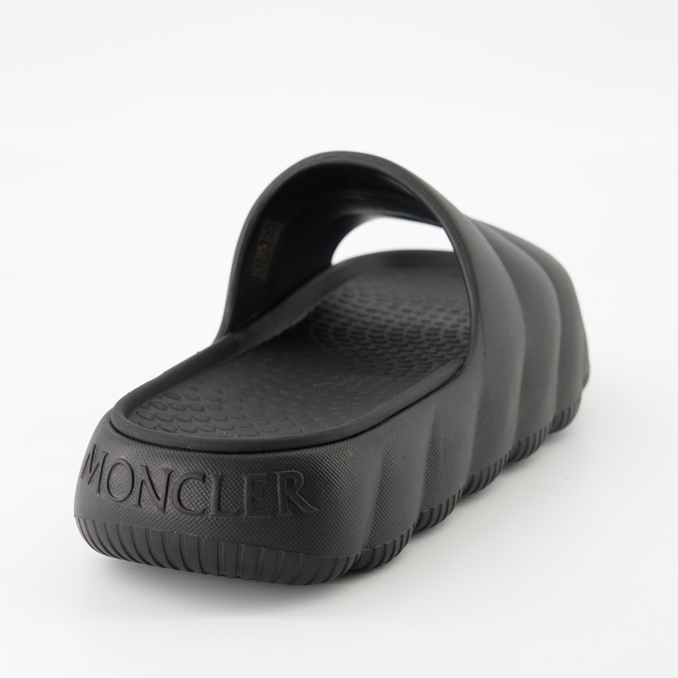 Moncler sandals, black slide sandals, Lilo sandals, luxury footwear, elegant slide sandals
