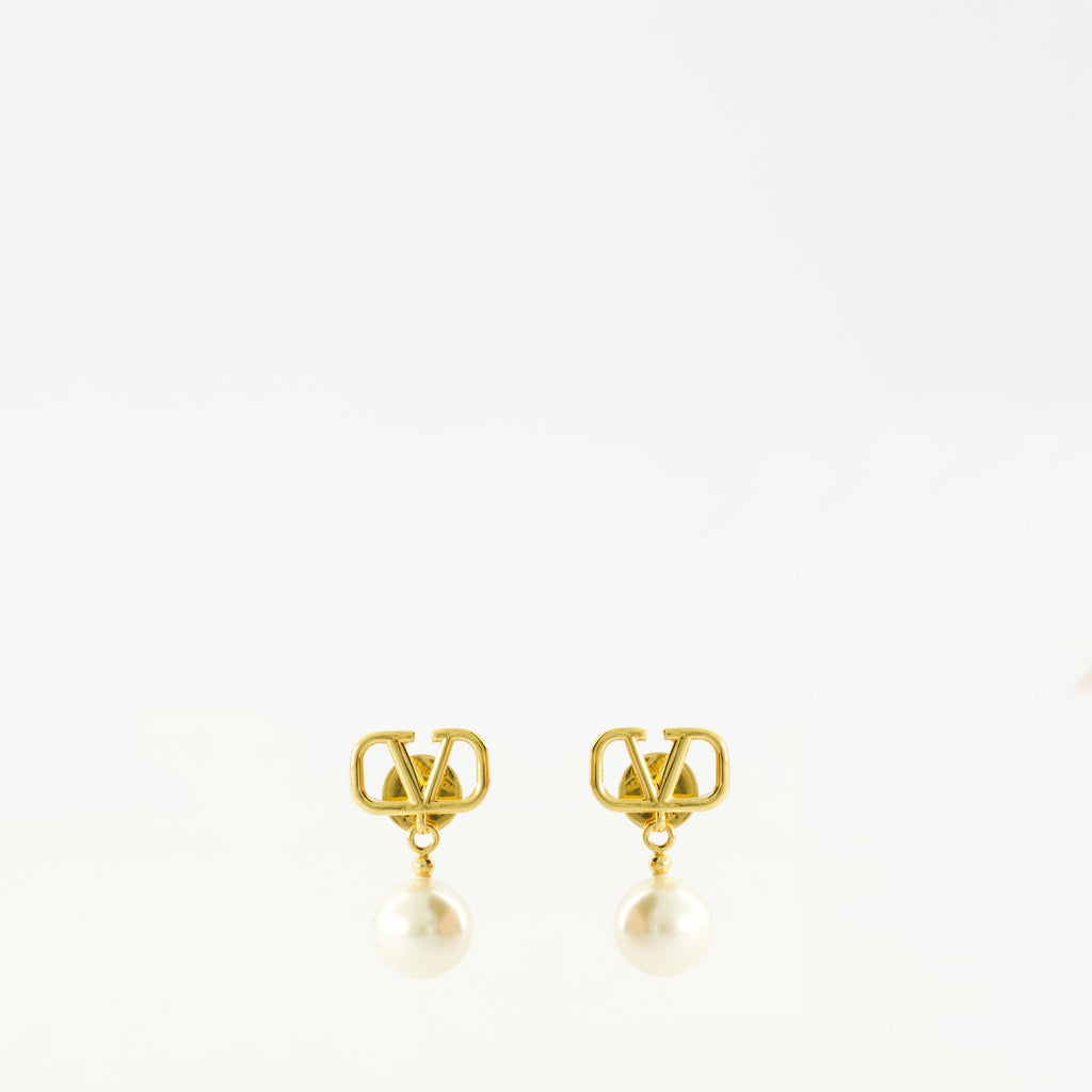 VLogo earrings, Valentino jewelry, pearl drop earrings, luxury accessories, chic earrings