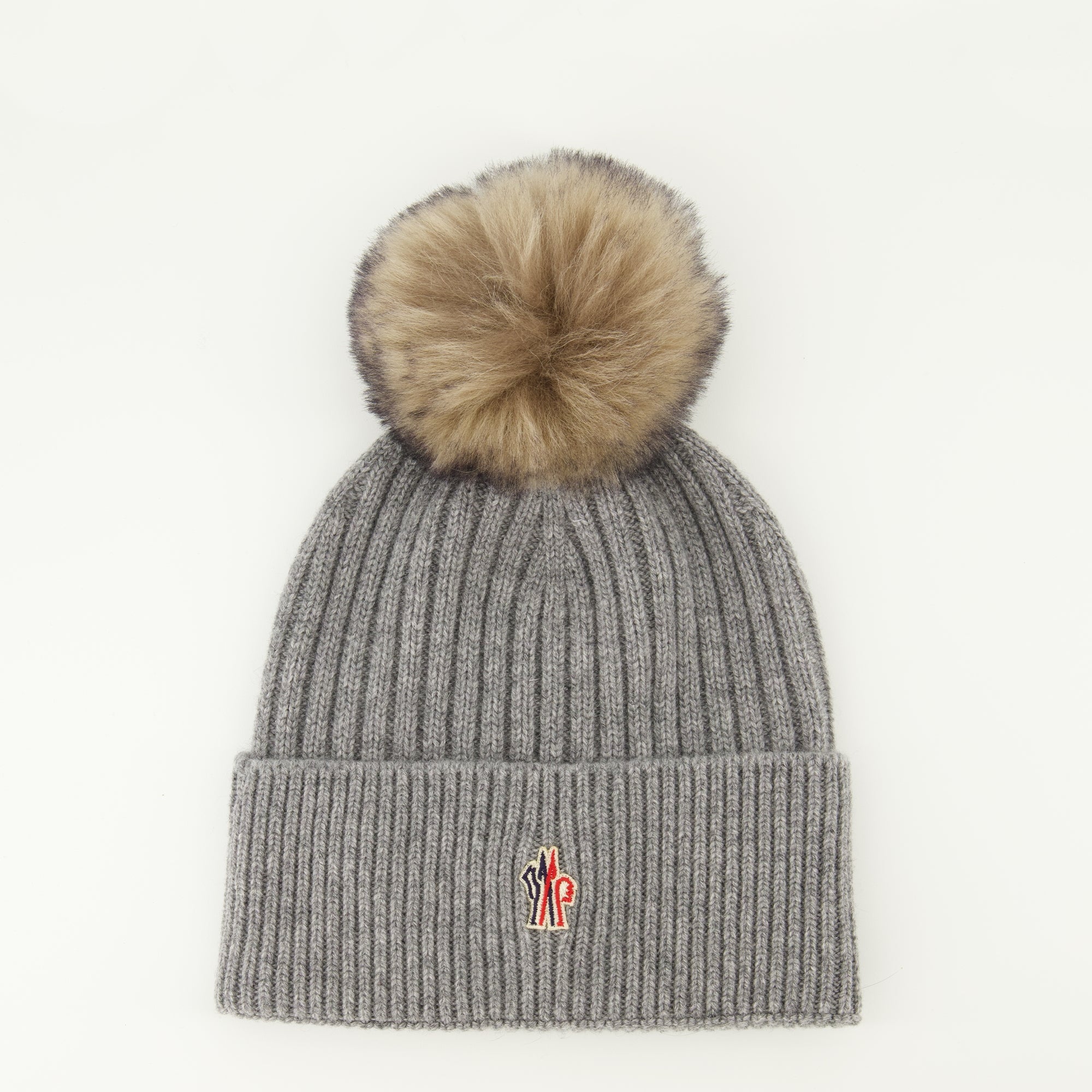 Moncler beanie, cashmere hat, grey pompom beanie, winter accessories, luxury headwear