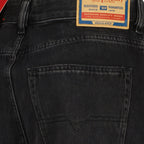 wide jeans, faded black denim, high-waisted jeans, Diesel jeans, women's denim fashion