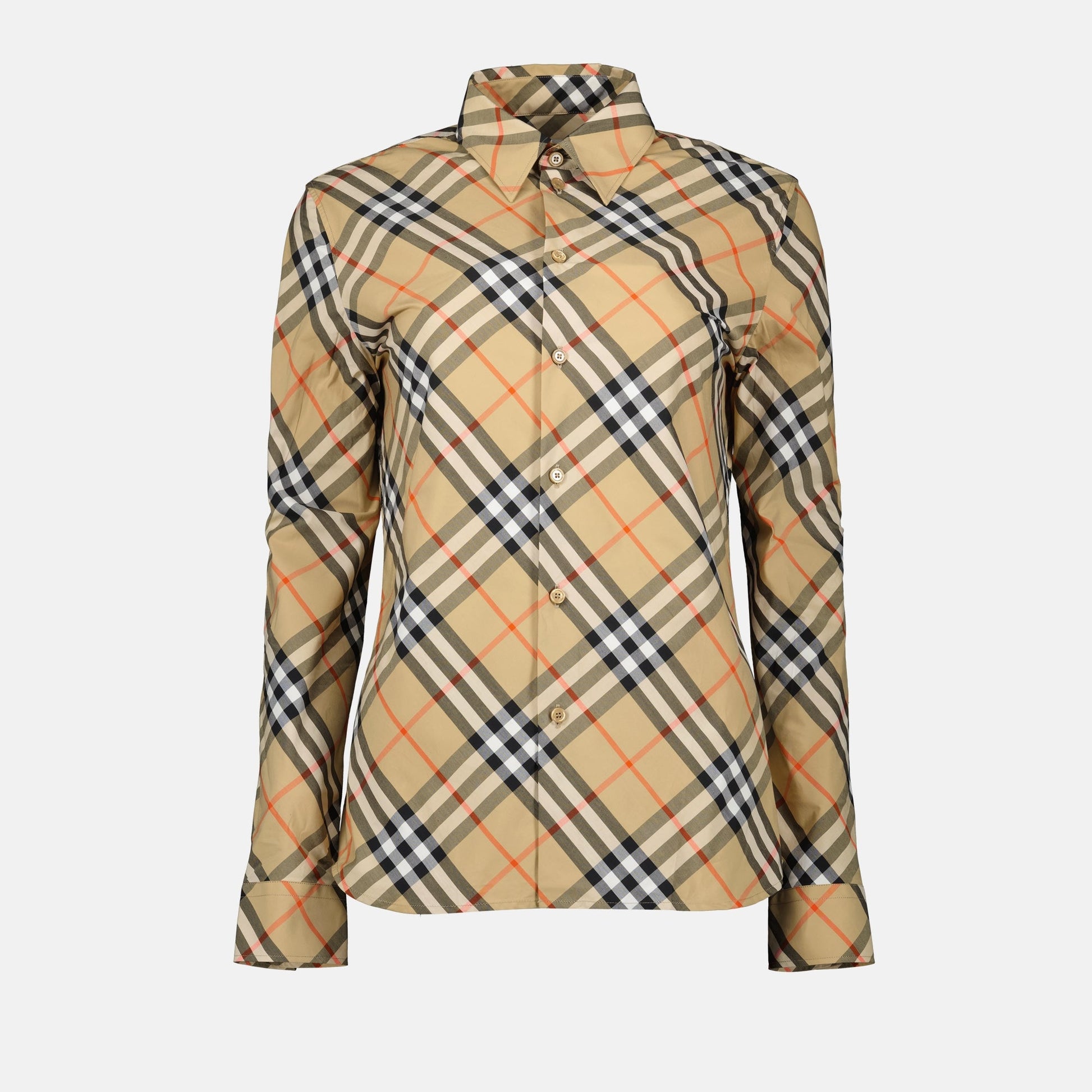 Checkered shirt, tailored fit, Spring-Summer 2024, beige blouse, cotton shirt