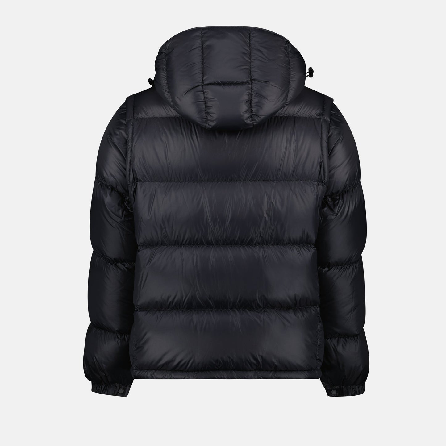 luxury down jacket, 2-in-1 jacket, Moncler Autumn-Winter 2024, blue-grey jacket, high collar removable sleeves