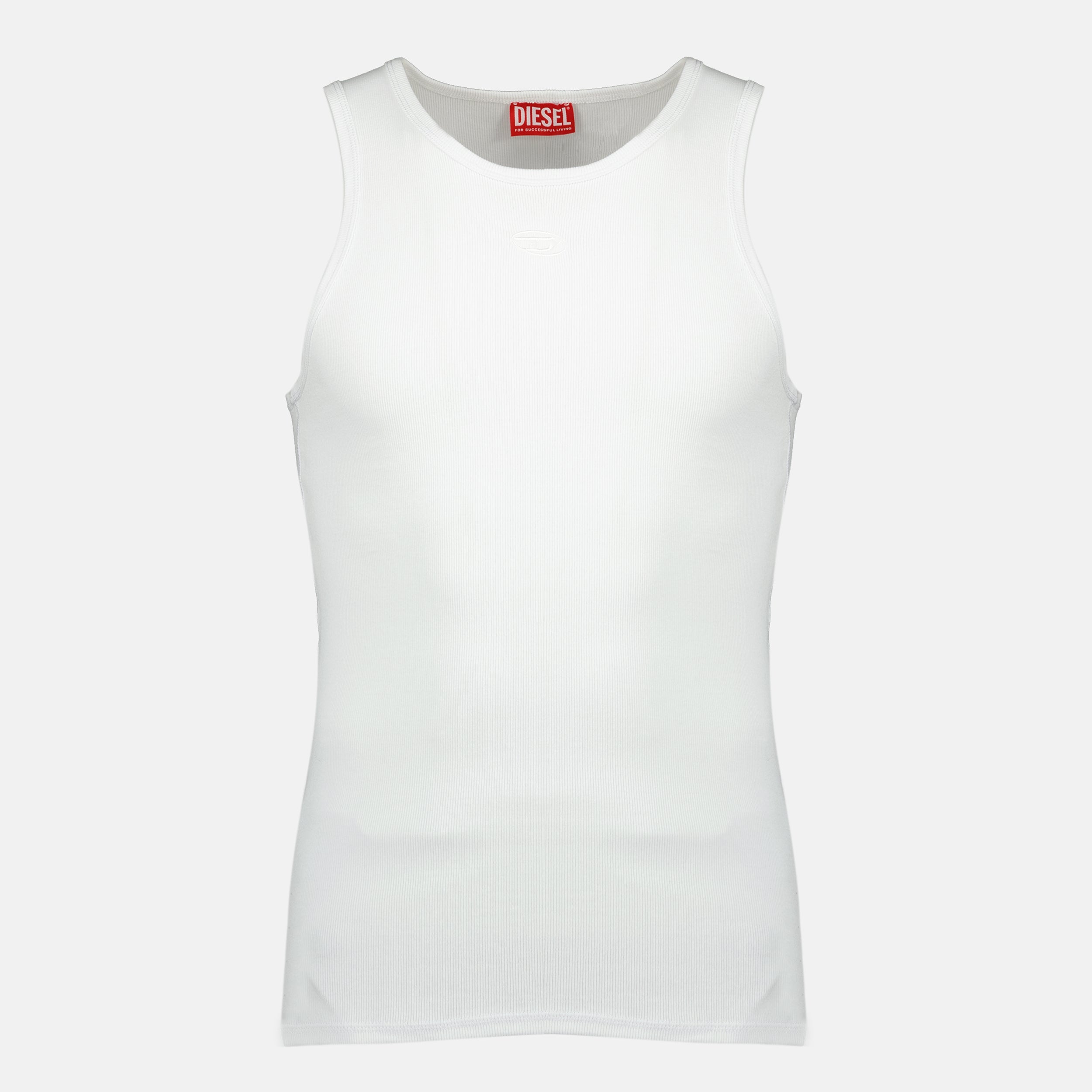 white tank top, Diesel apparel, cotton tank top, Oval-D logo, Autumn-Winter collection