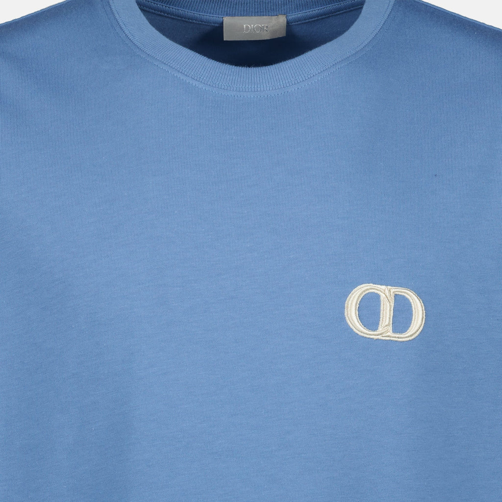 Dior T-shirt, CD Icon T-shirt, blue cotton tee, embroidered logo shirt, Spring-Summer collection