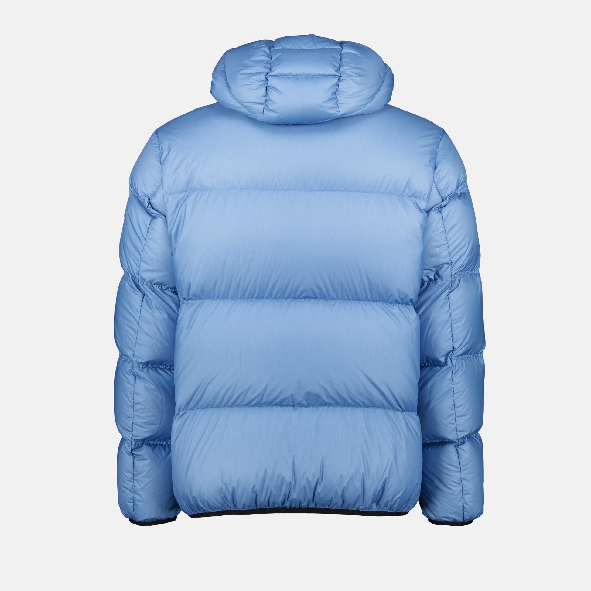 light blue puffer jacket, nylon jacket, removable hood, Moncler jacket, Autumn-Winter 2024