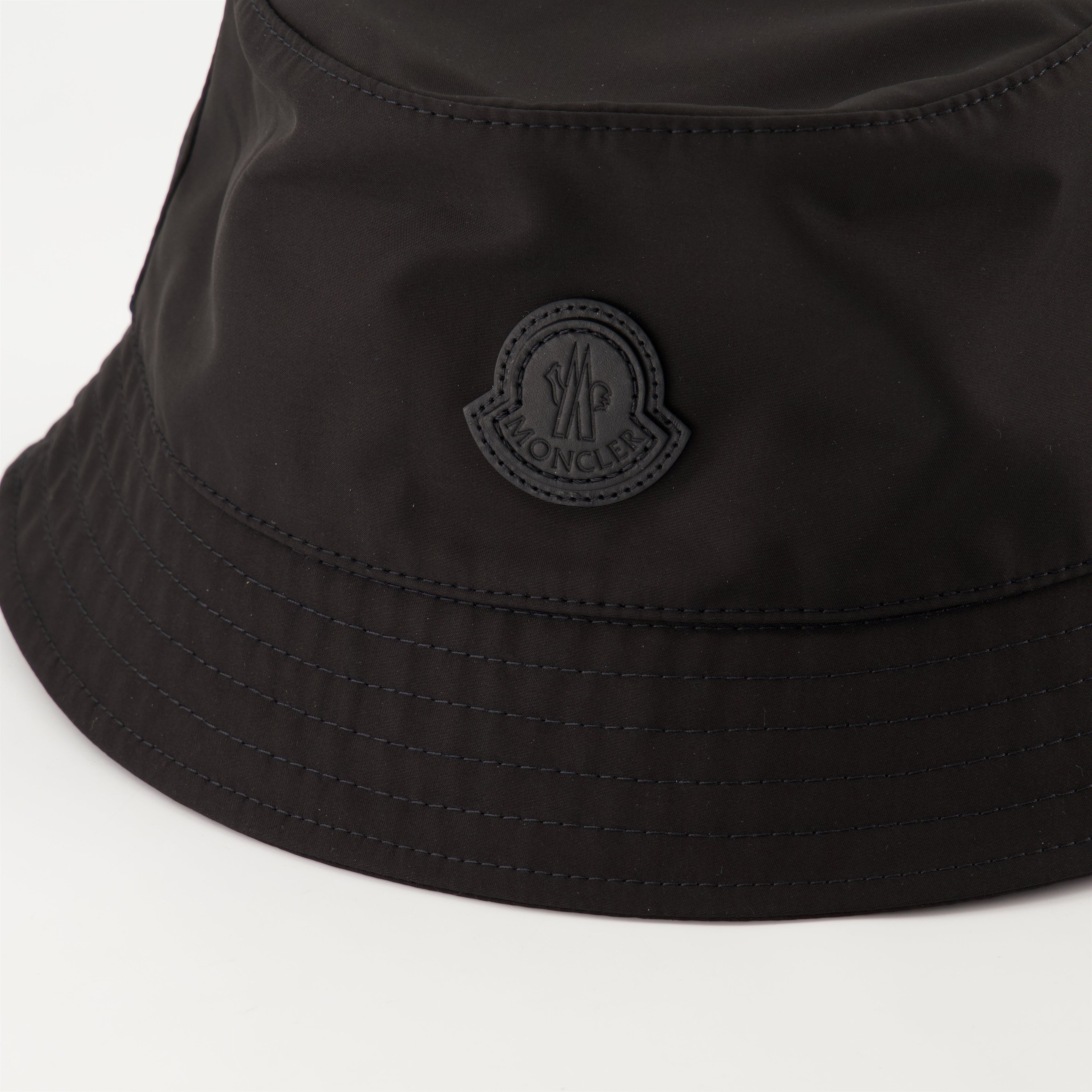Luxury bucket hat, Moncler hat, leather logo hat, high-end accessories, designer winter hat  