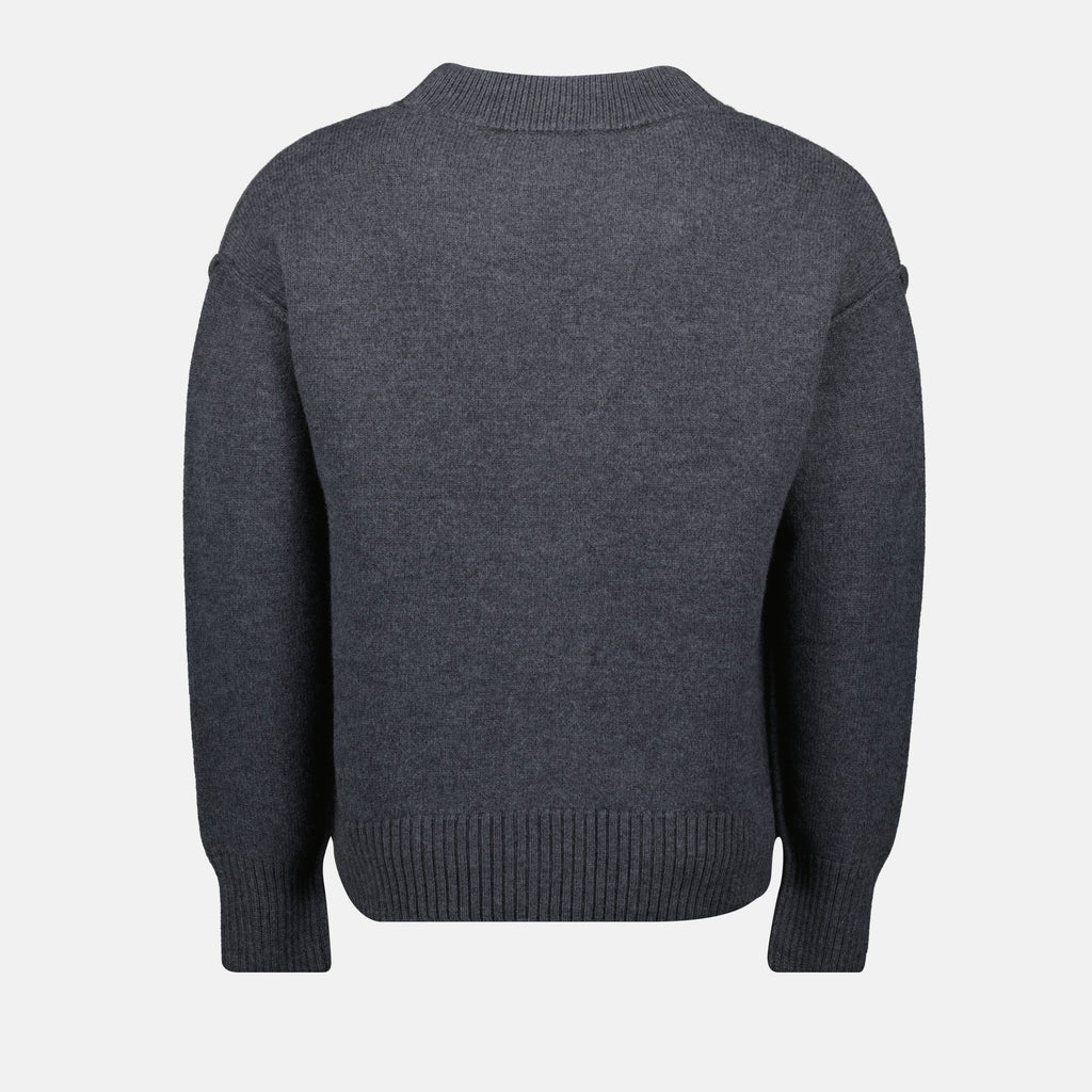 Ami de Coeur cardigan, Ami Paris, wool cardigan, dark gray cardigan, unisex sweater