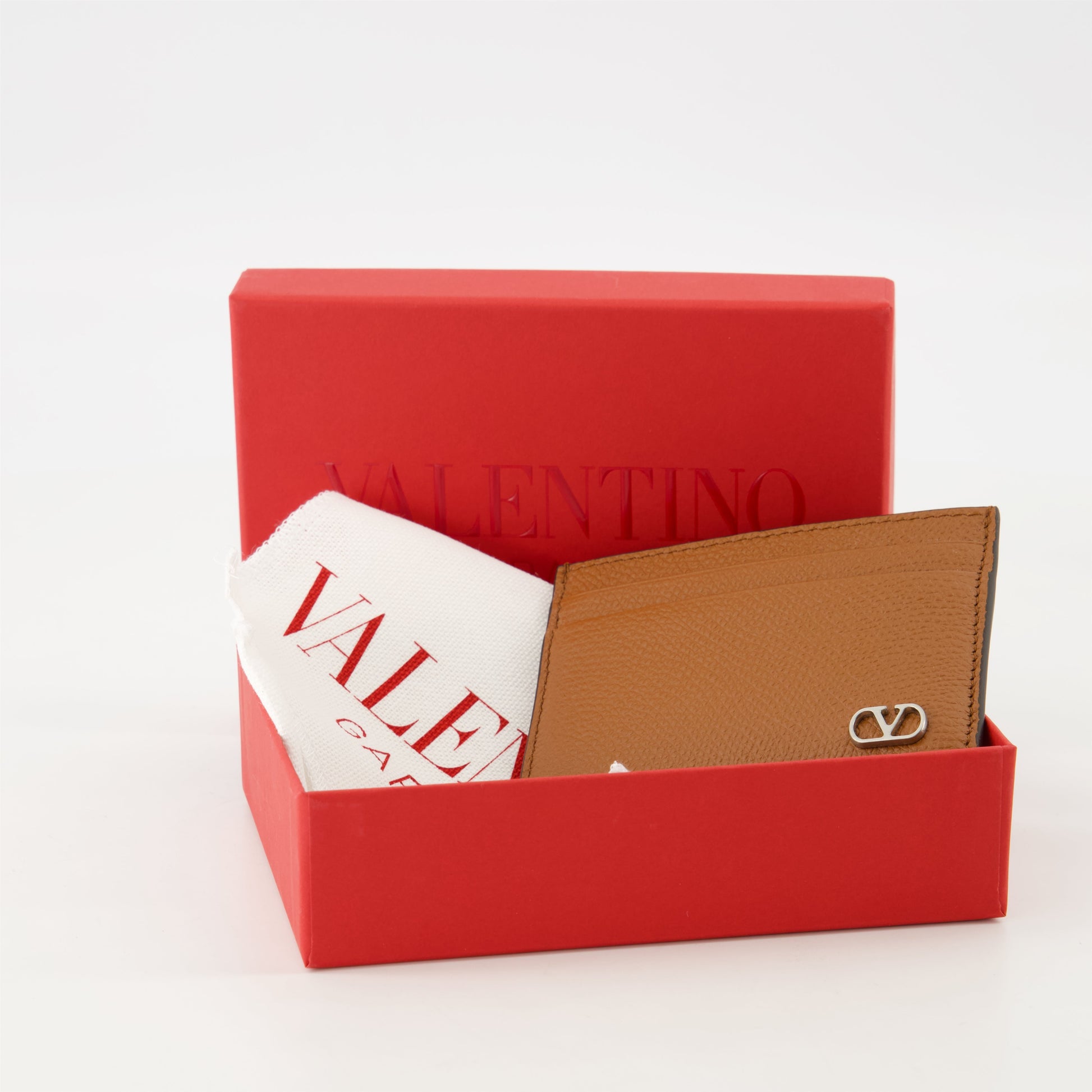 VLogo Signature, Valentino Garavani, Brown leather cardholder, Palladium detail, Men's accessories