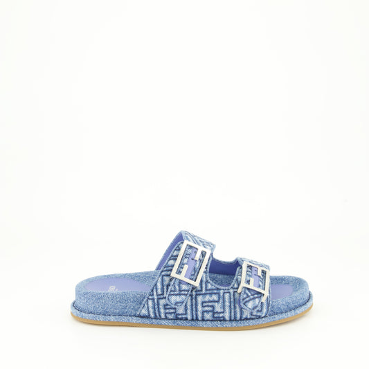 Fendi denim sandals, adjustable straps, FF motif, designer footwear, Spring-Summer 2024