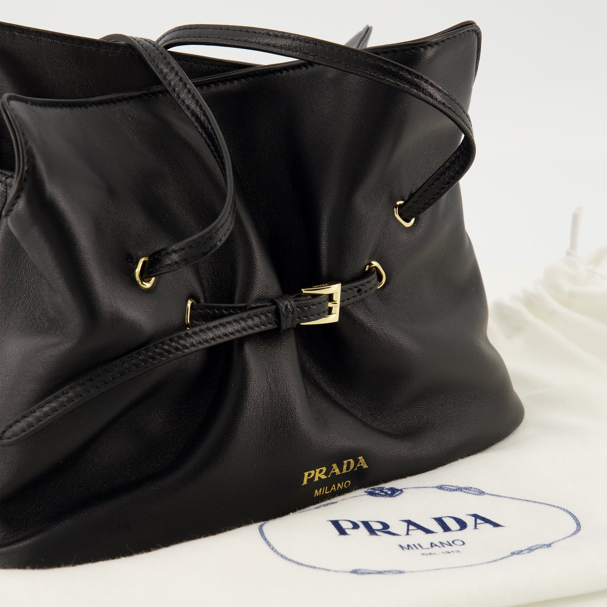 プラダ ラムレザー ロゴ トートバッグ ハンド 黒 ブラック PRADA