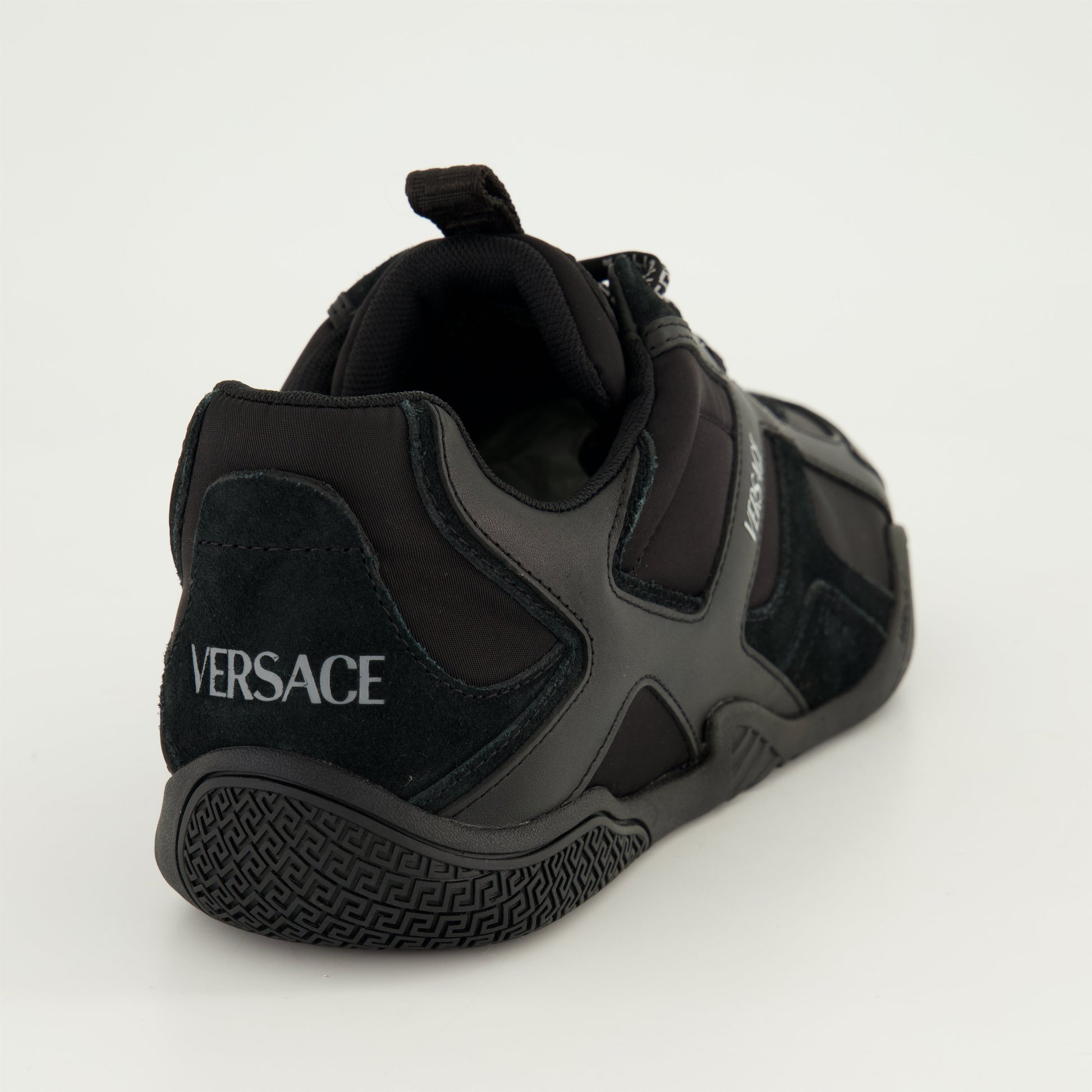 black sneakers, Versace Galaxia, calf leather sneakers, lace-up shoes, luxury footwear