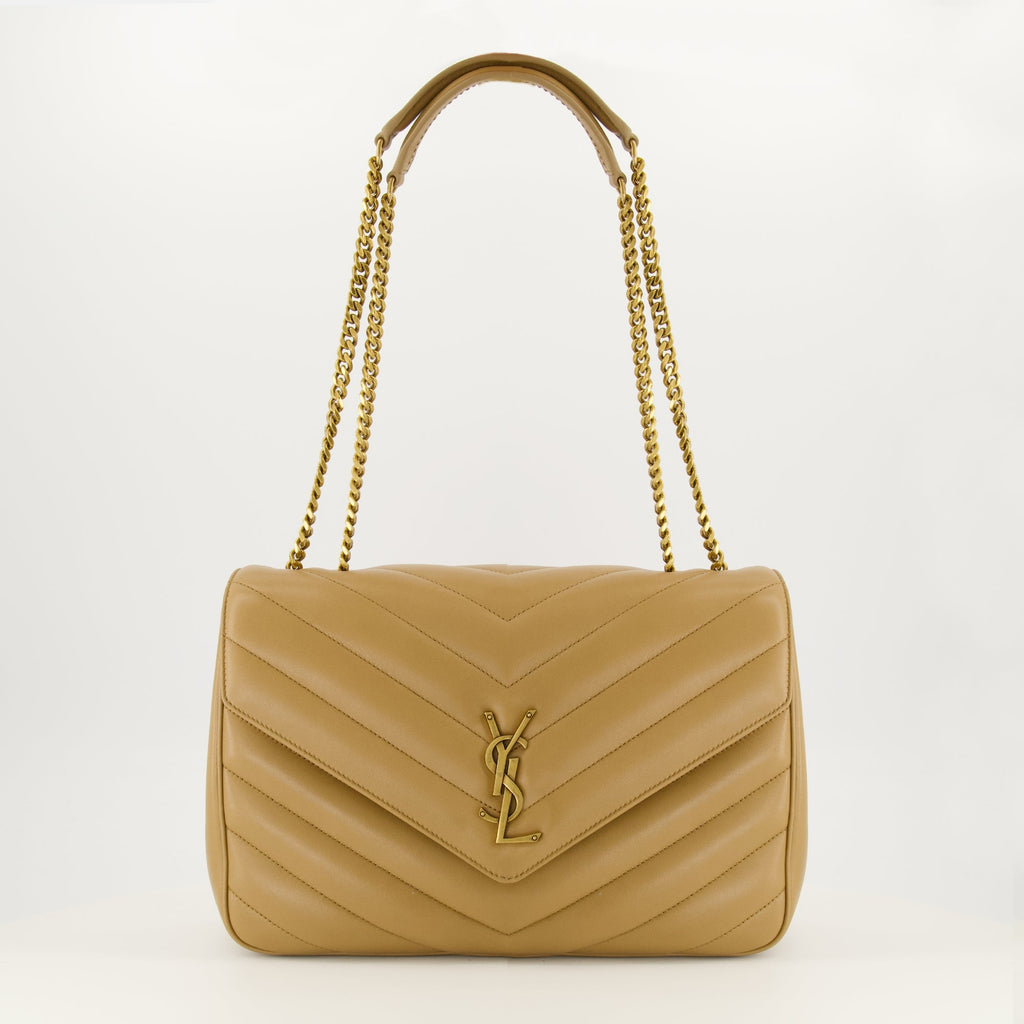 YSL Chevron Bag, taupe handbag, quilted design, luxury accessories, Saint Laurent bag