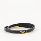 Cassandre Double Tour Bracelet, Saint Laurent bracelet, black leather bracelet, gold metal details, luxury accessories
