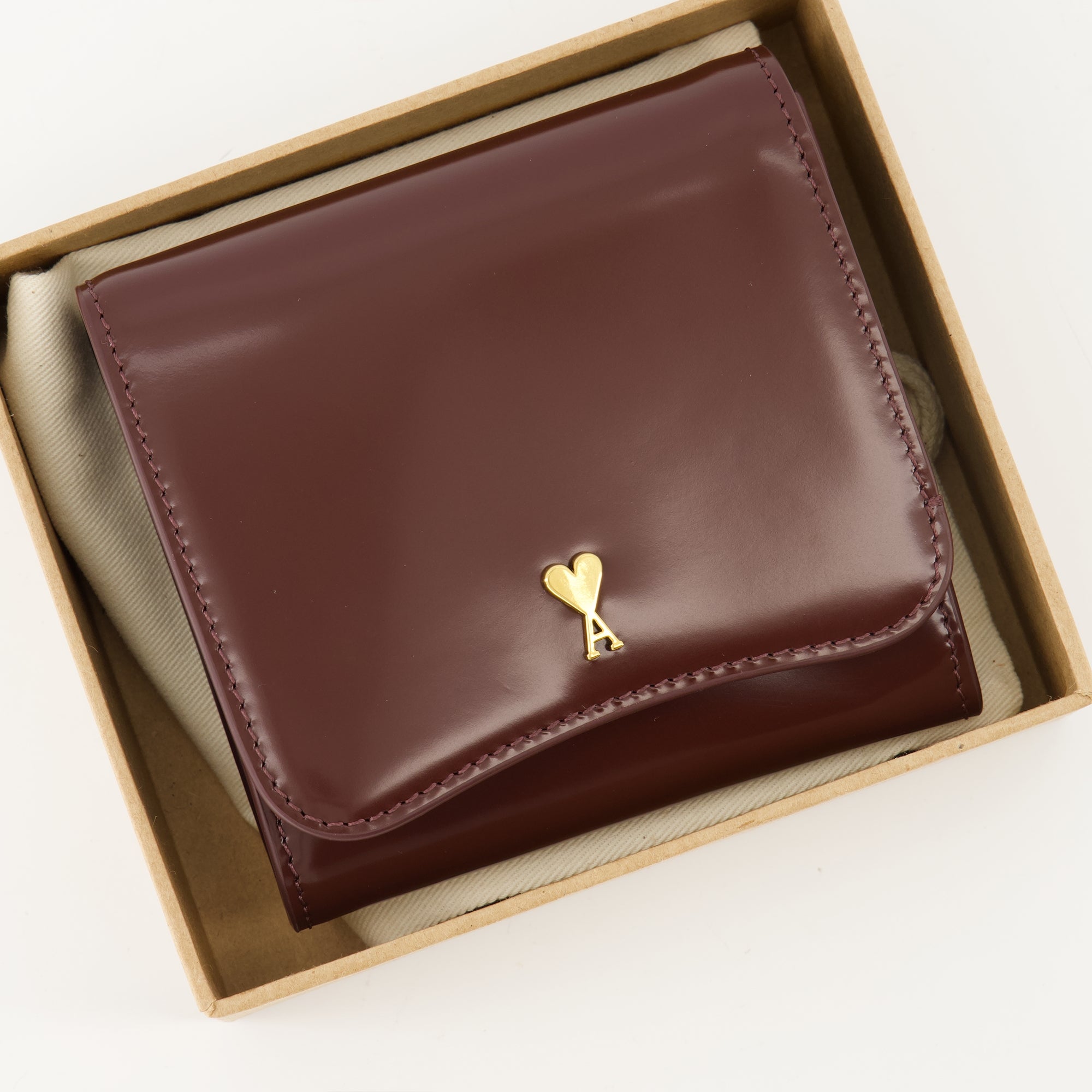 Ami Paris wallet, bordeaux wallet, unisex accessory, grained cowhide, luxury wallet