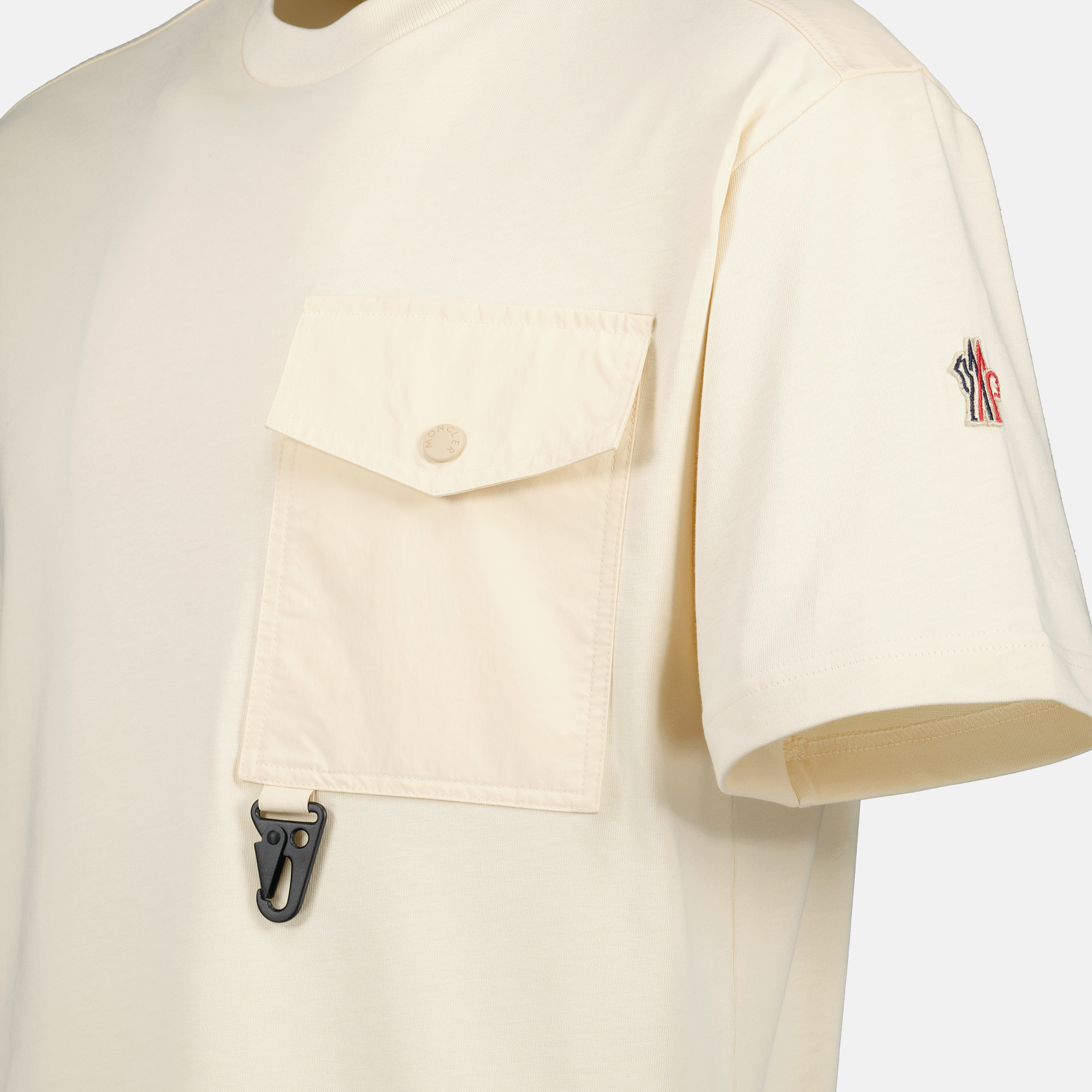 beige t-shirt, Moncler Grenoble, summer apparel, cotton jersey shirt, casual wear