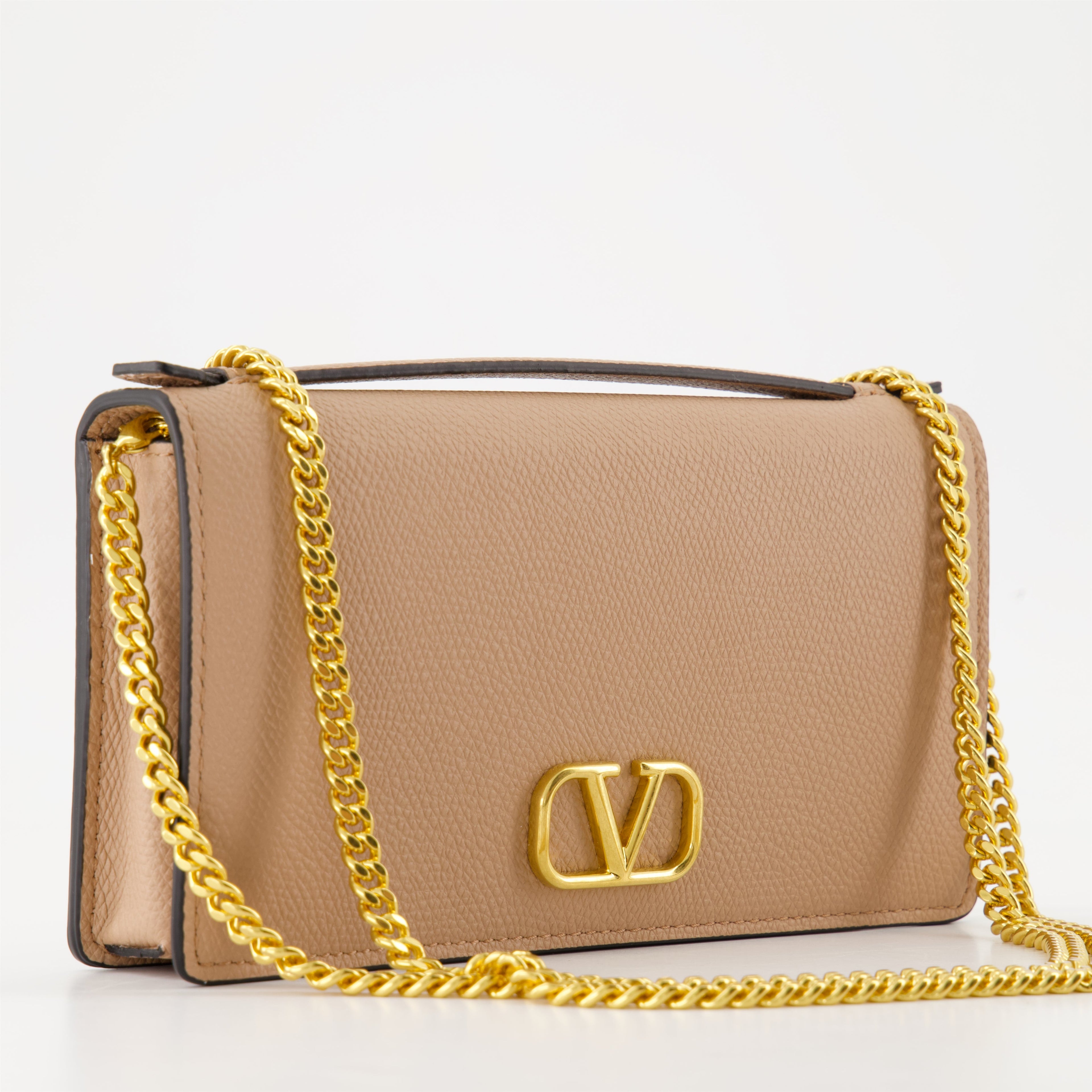 luxury wallet, Valentino Garavani, chain leather wallet, pink leather wallet, designer accessories