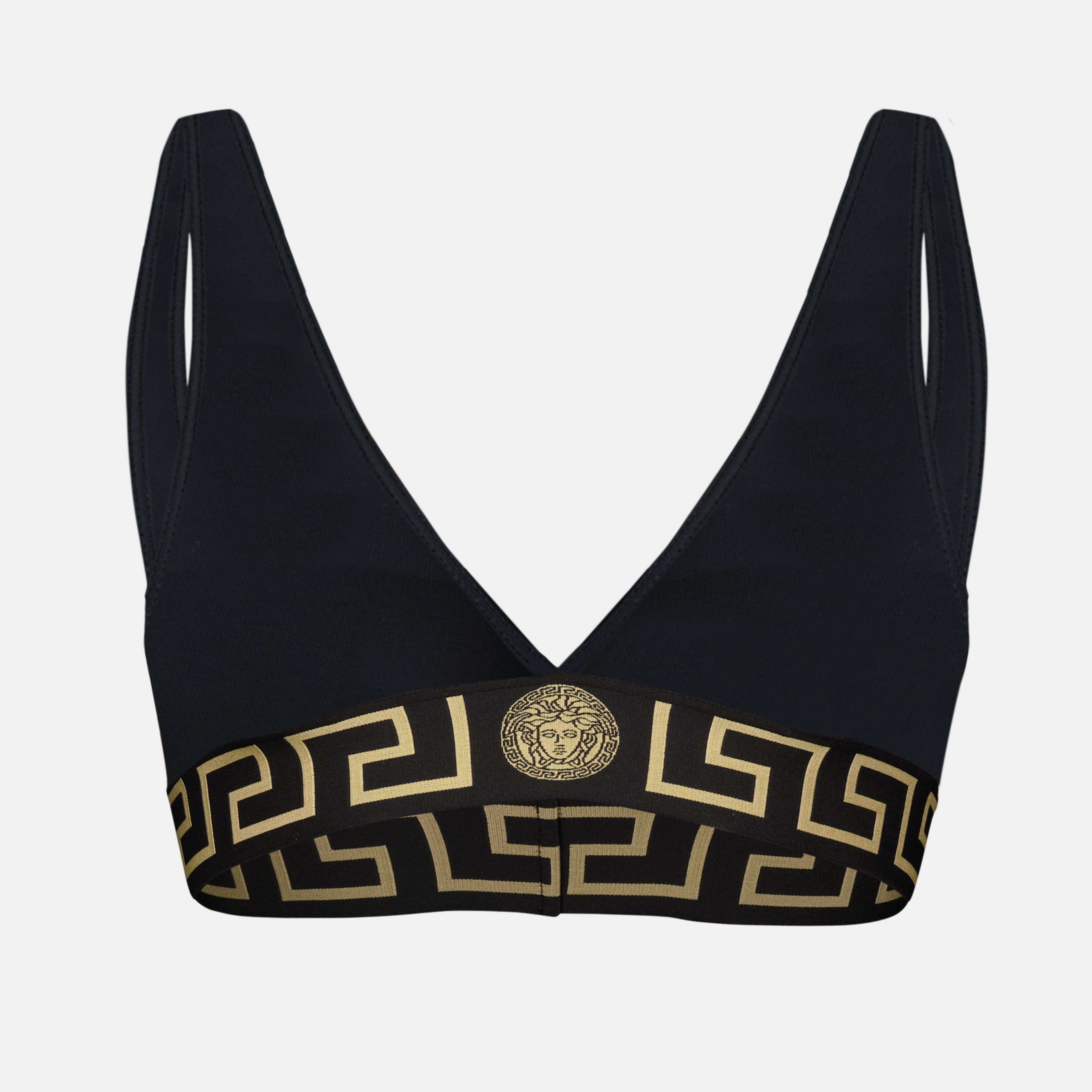 bikini top, Versace, Greca border, sustainable swimwear, Medusa pattern