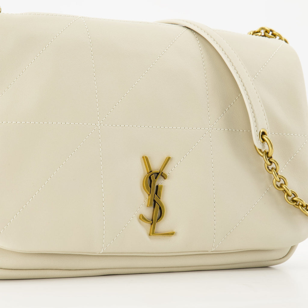 Jamie 4.0 small bag, white leather bag, adjustable chain strap, magnetic flap bag, Saint Laurent bag