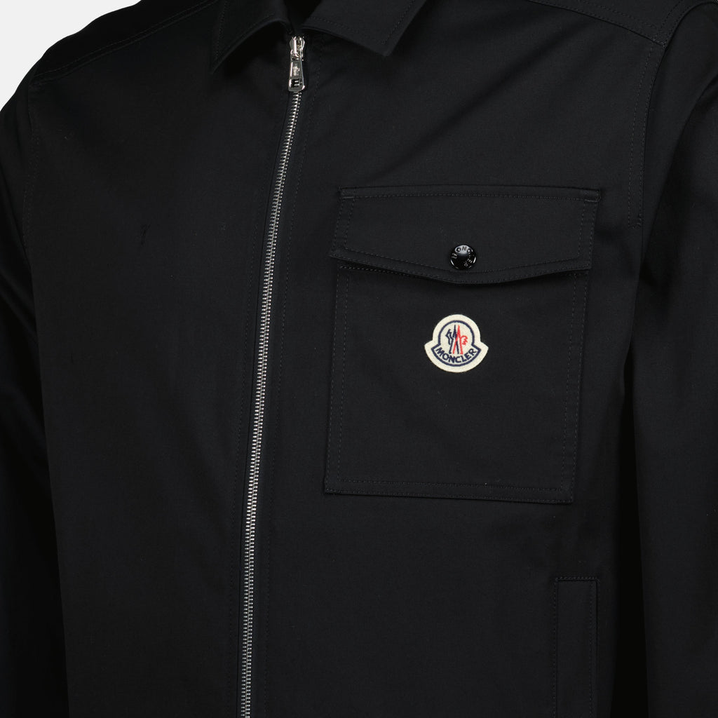 black shirt jacket, Moncler, cotton jacket, modern outerwear, stylish layering
