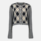 Image of Plaid Wool Cardigan by Prada for Women - Season Autumn-Winter 2025 - Front View