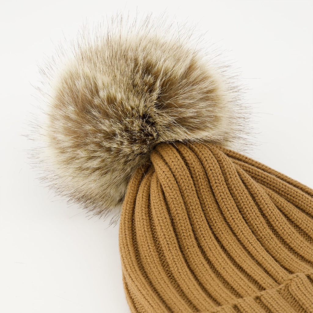 Moncler hat, wool hat, brown knitted hat, pompom hat, accessories