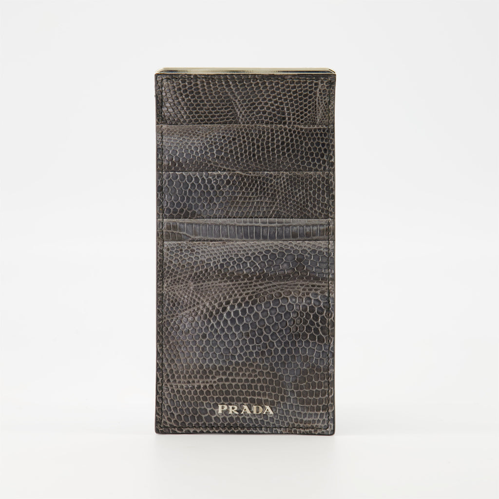 crocodile leather cardholder, grey cardholder, men's accessories, Prada cardholder, luxury leather wallet