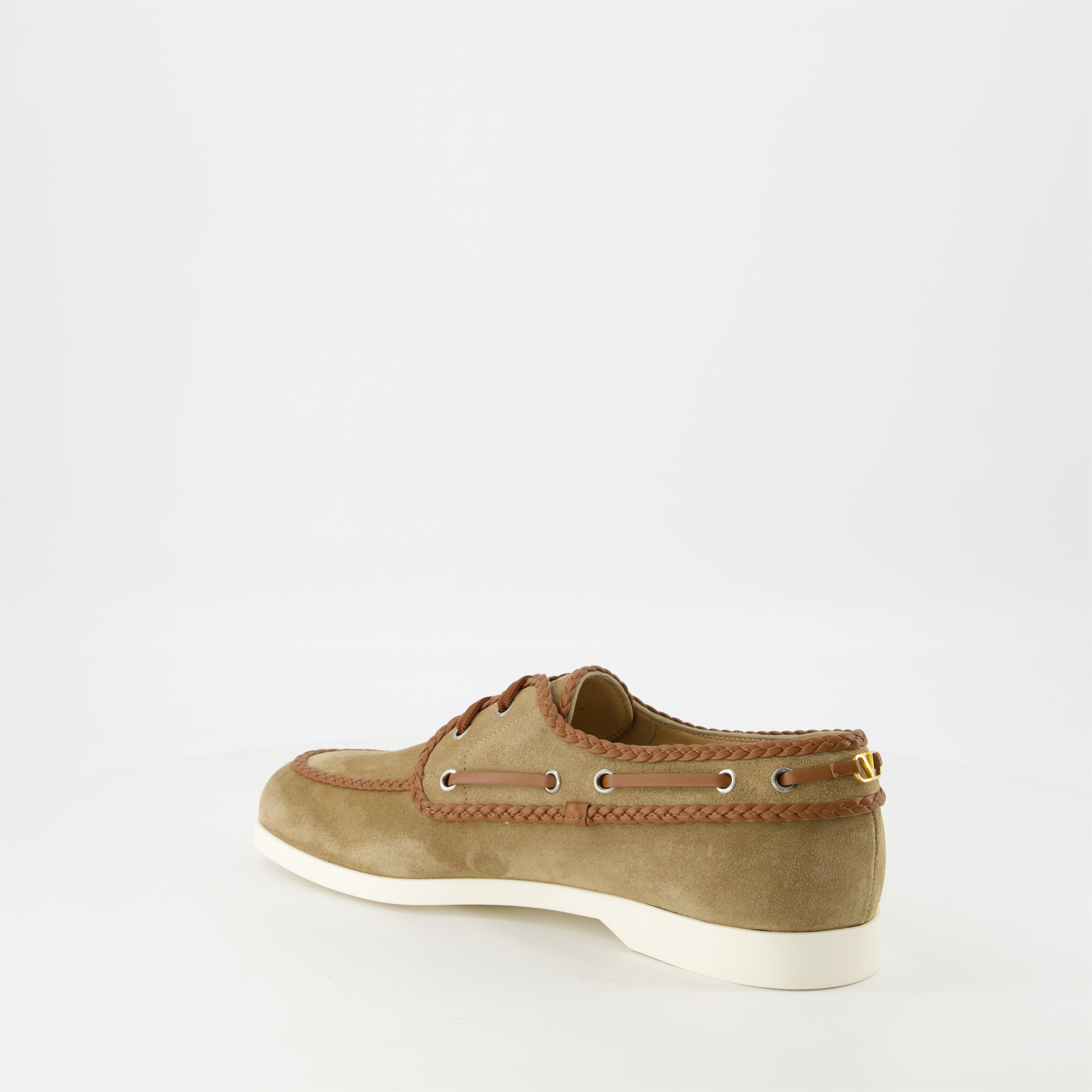 Image of Brown Boat Shoes by Valentino Garavani for Men - Season Spring-Summer 2025 - Back Right Three-Quarter View
