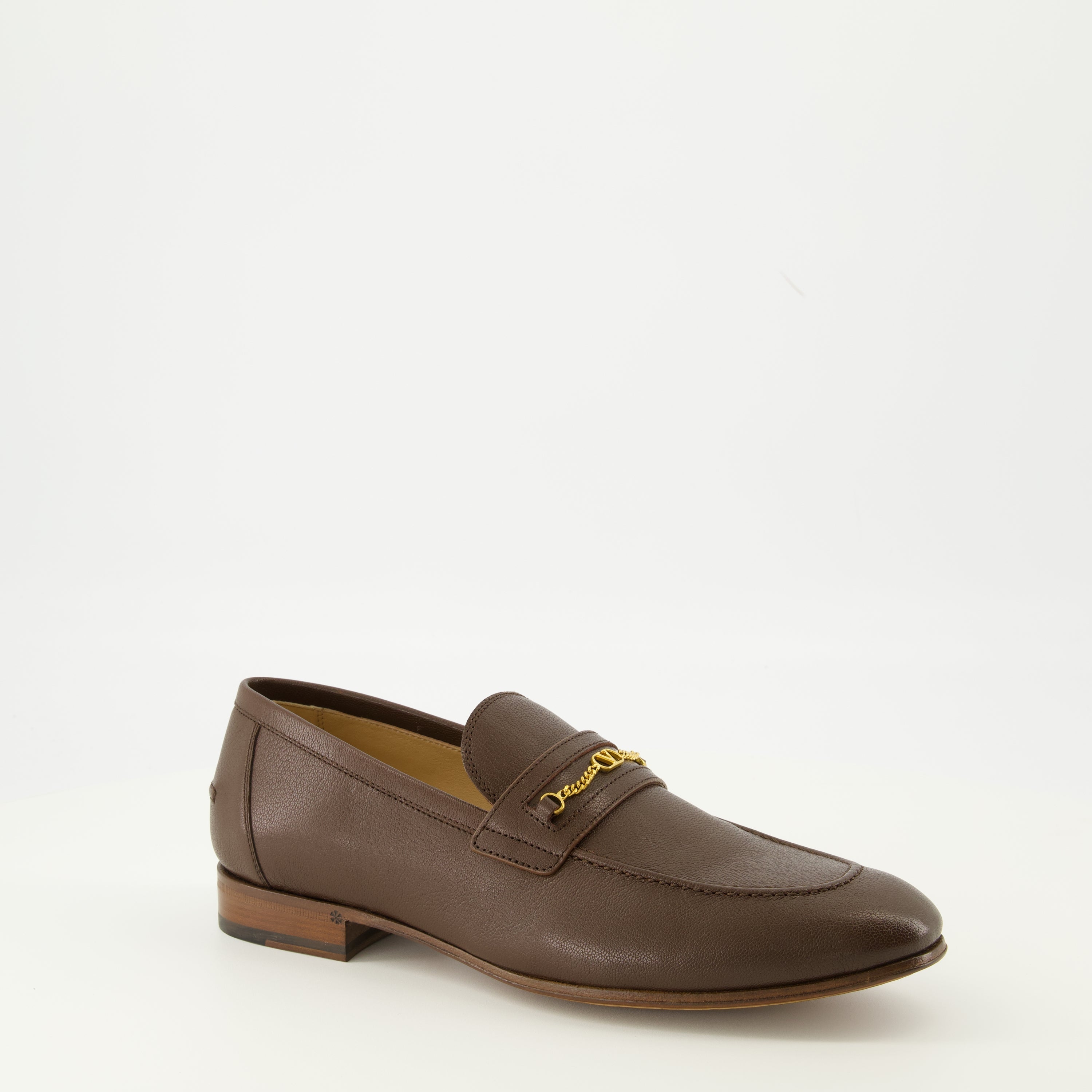 Vlogo moccasins, Valentino Garavani, brown leather shoes, luxury footwear, pointed toe moccasins