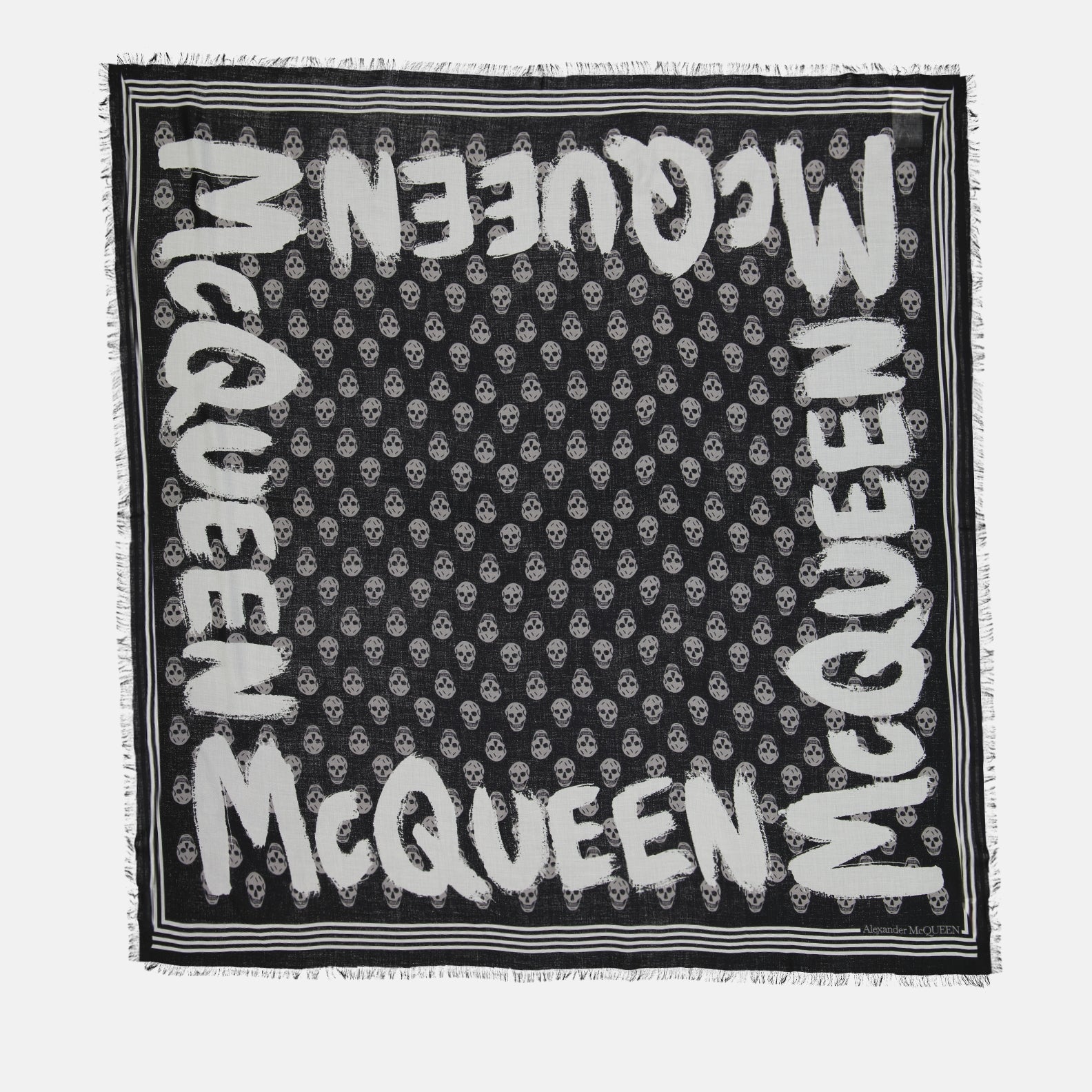 Alexander McQueen, Graffiti Biker Scarf, Men's luxury accessories, black and white scarf, luxury fashion