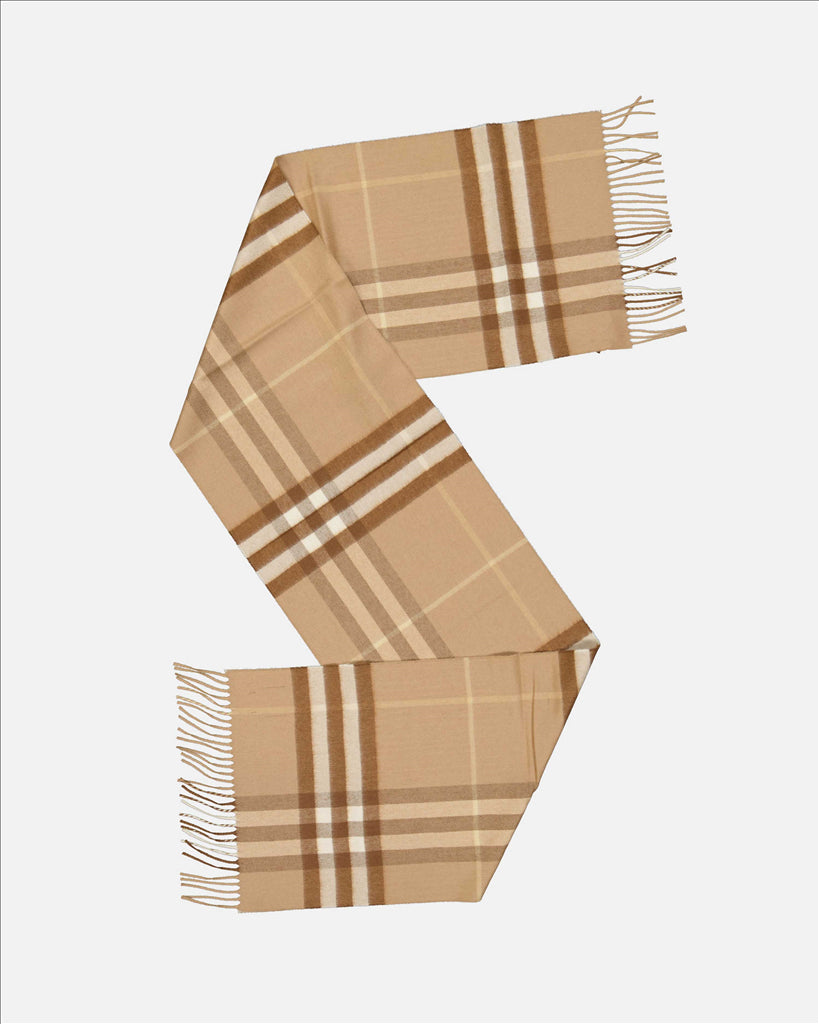 Burberry Scarf, Cashmere, Brown Check, Luxury Accessory, Fringed Edges