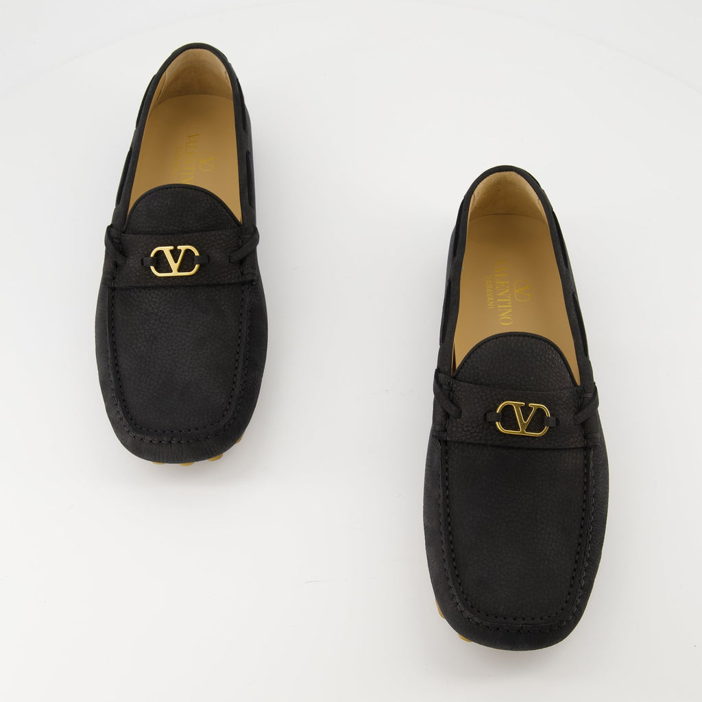 Valentino loafers, Driver Fastaway, black calf leather shoes, VLogo Signature, men's footwear