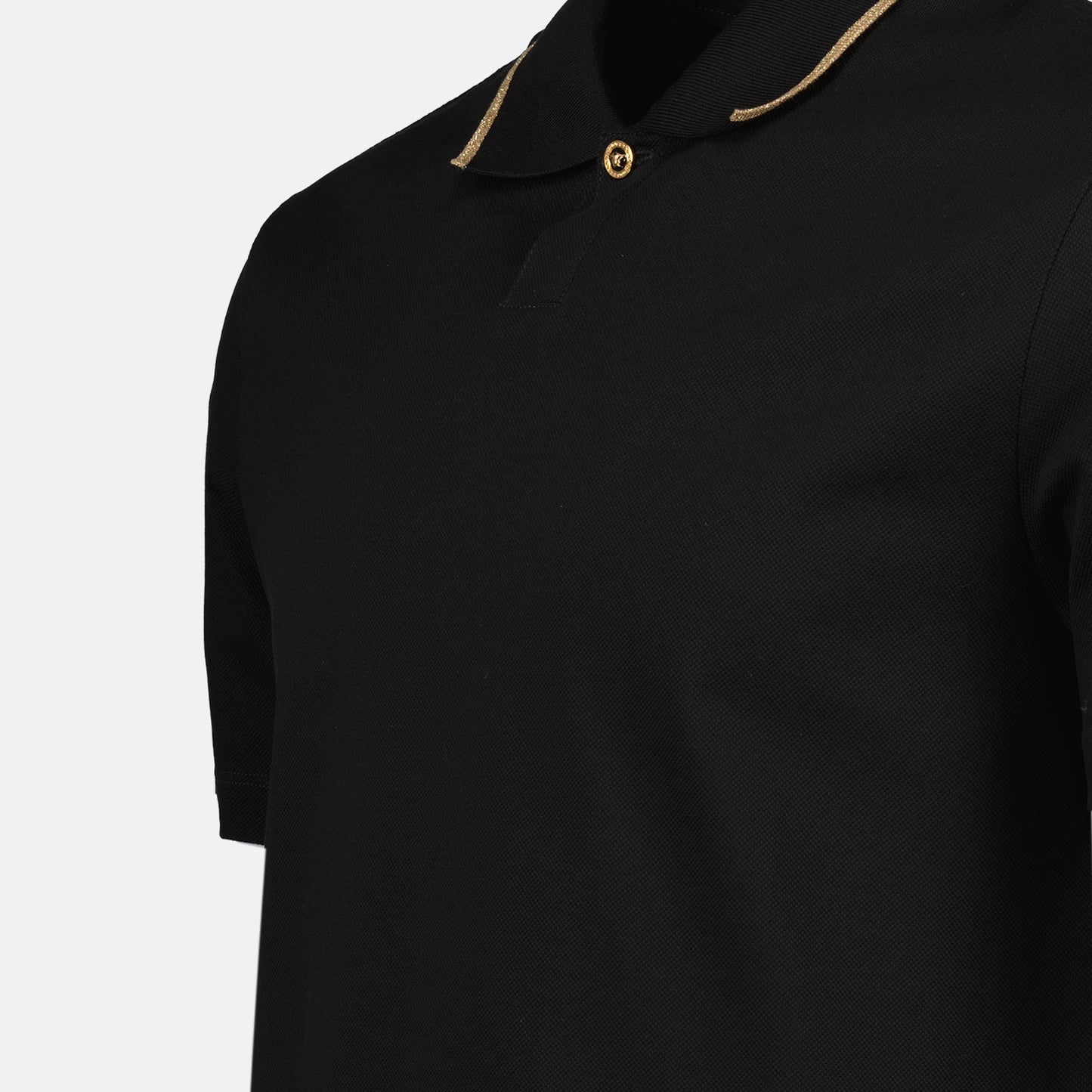 Black Polo, Gold Details Polo, Quality Cotton Polo, Spring-Summer 2025, Ribbed Collar Polo