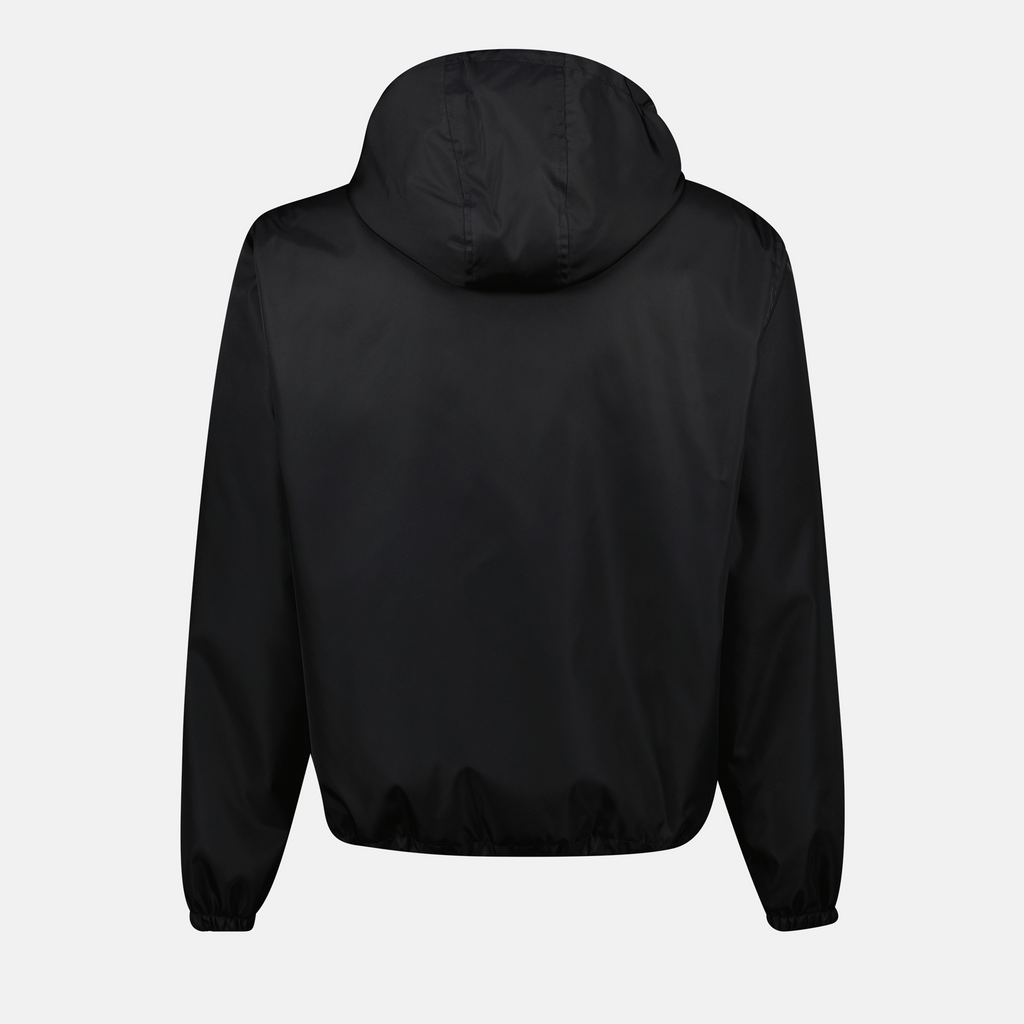 black windbreaker, nylon jacket, Versace outerwear, men's fashion, contemporary style