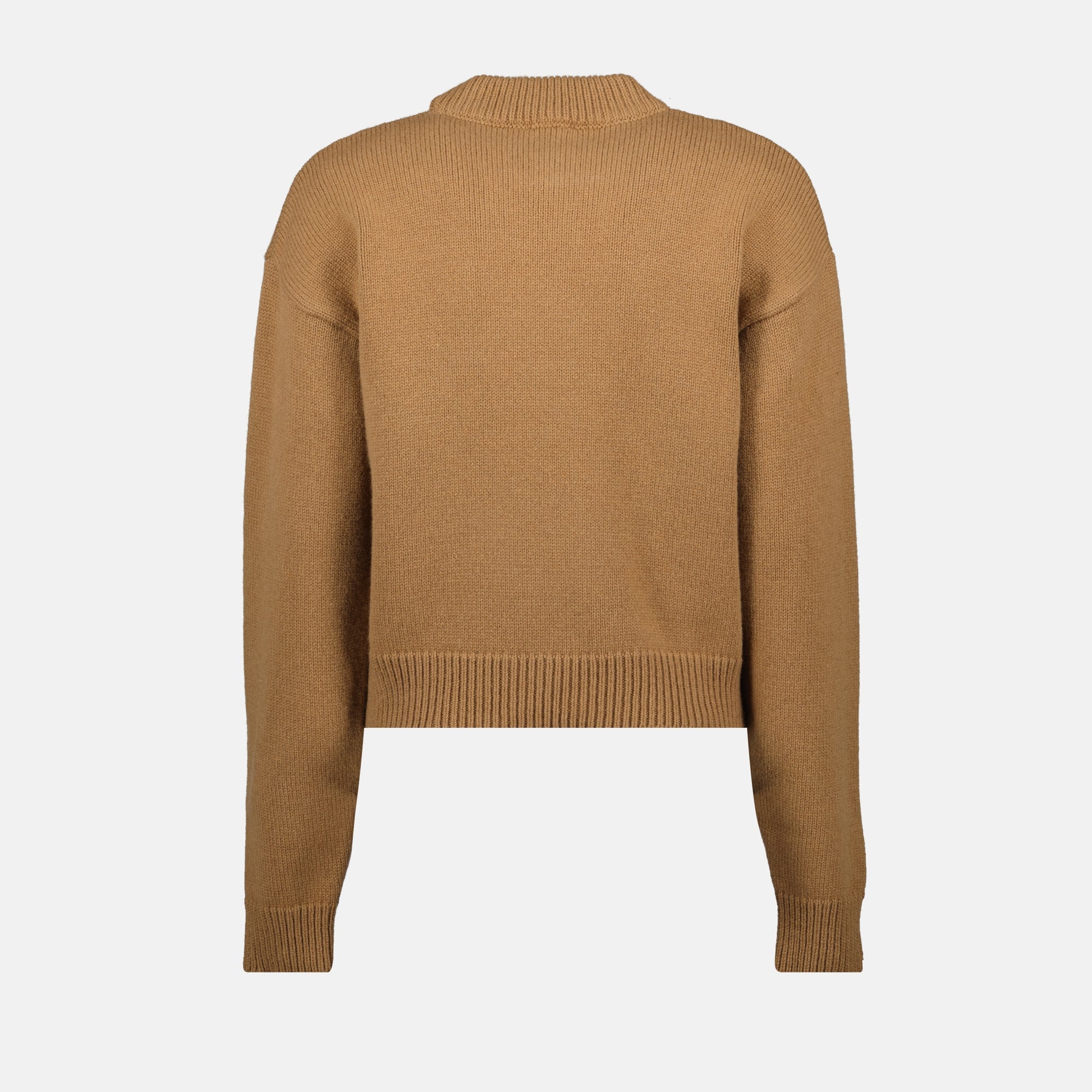 brown wool sweater, Patou sweater, classic wool knit, embroidered logo sweater, Autumn Winter collection