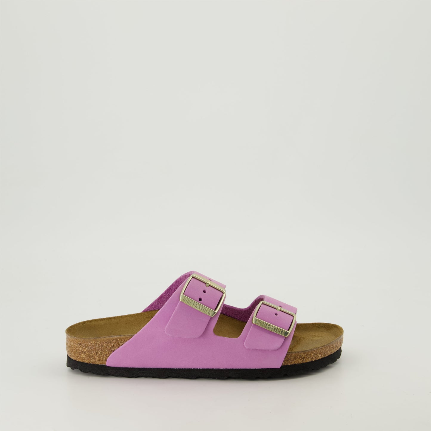 pink nubuck sandals, adjustable sandals, comfortable footbed, slip-on style, fashionable sandals