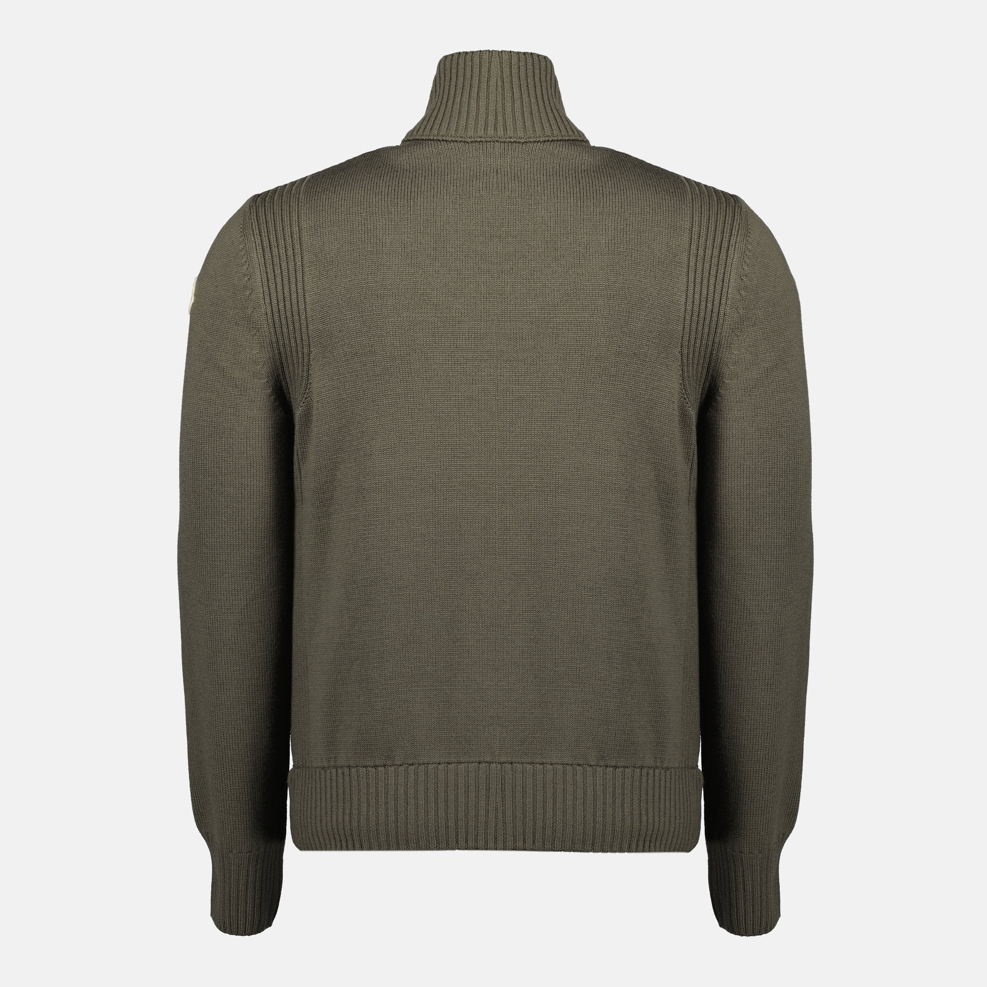 Moncler cardigan, men's knitwear, khaki cardigan, wool zip cardigan, luxury outerwear