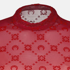 Image of Red Mesh Monogram Top by Marine Serre for Women - Season Autumn-Winter 2025 - Product detail view 3