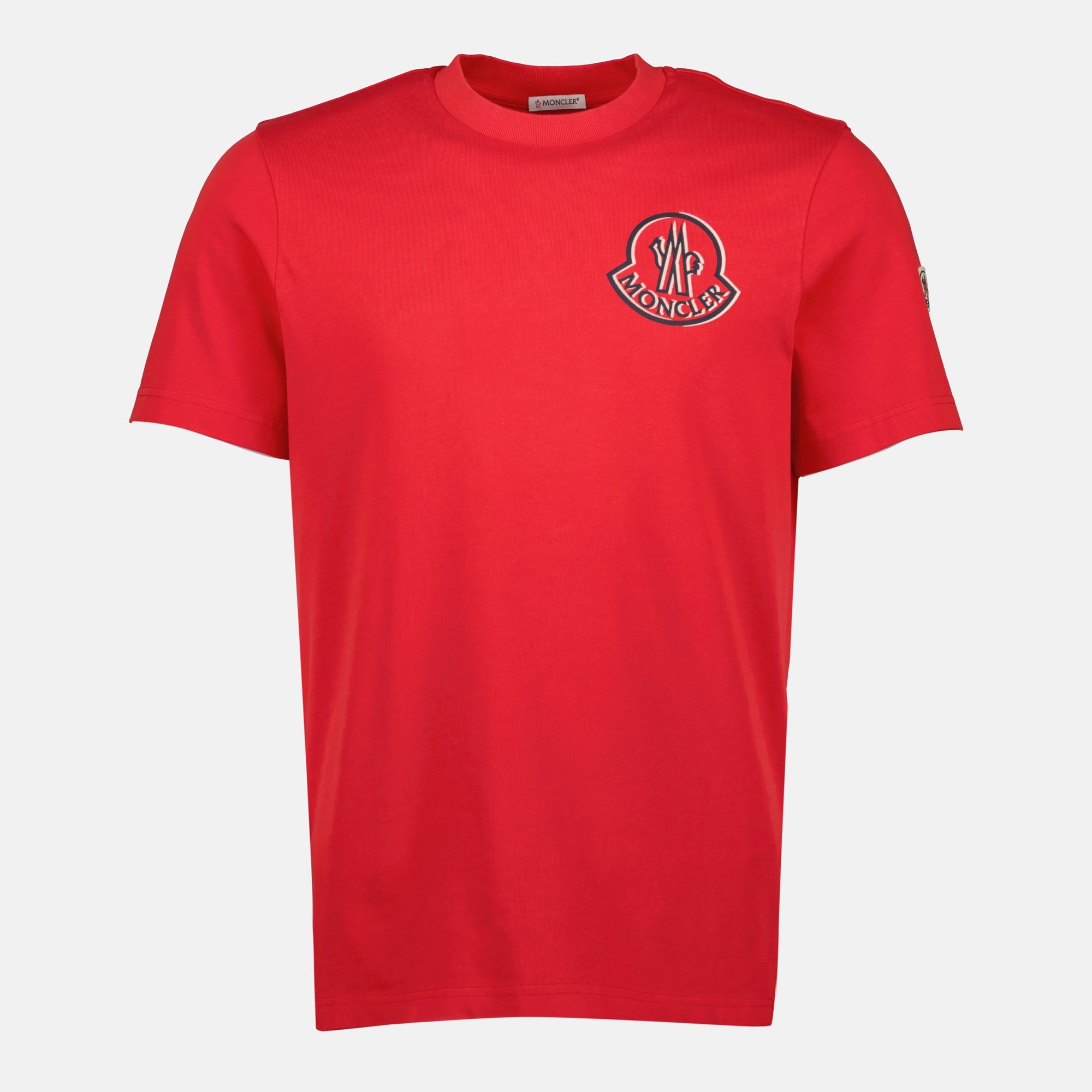Moncler t-shirt, red logo t-shirt, cotton jersey t-shirt, casual wear, autumn-winter collection