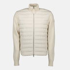 Moncler cardigan, beige cardigan, bi-material clothing, cashmere wool blend, Autumn Winter 2025