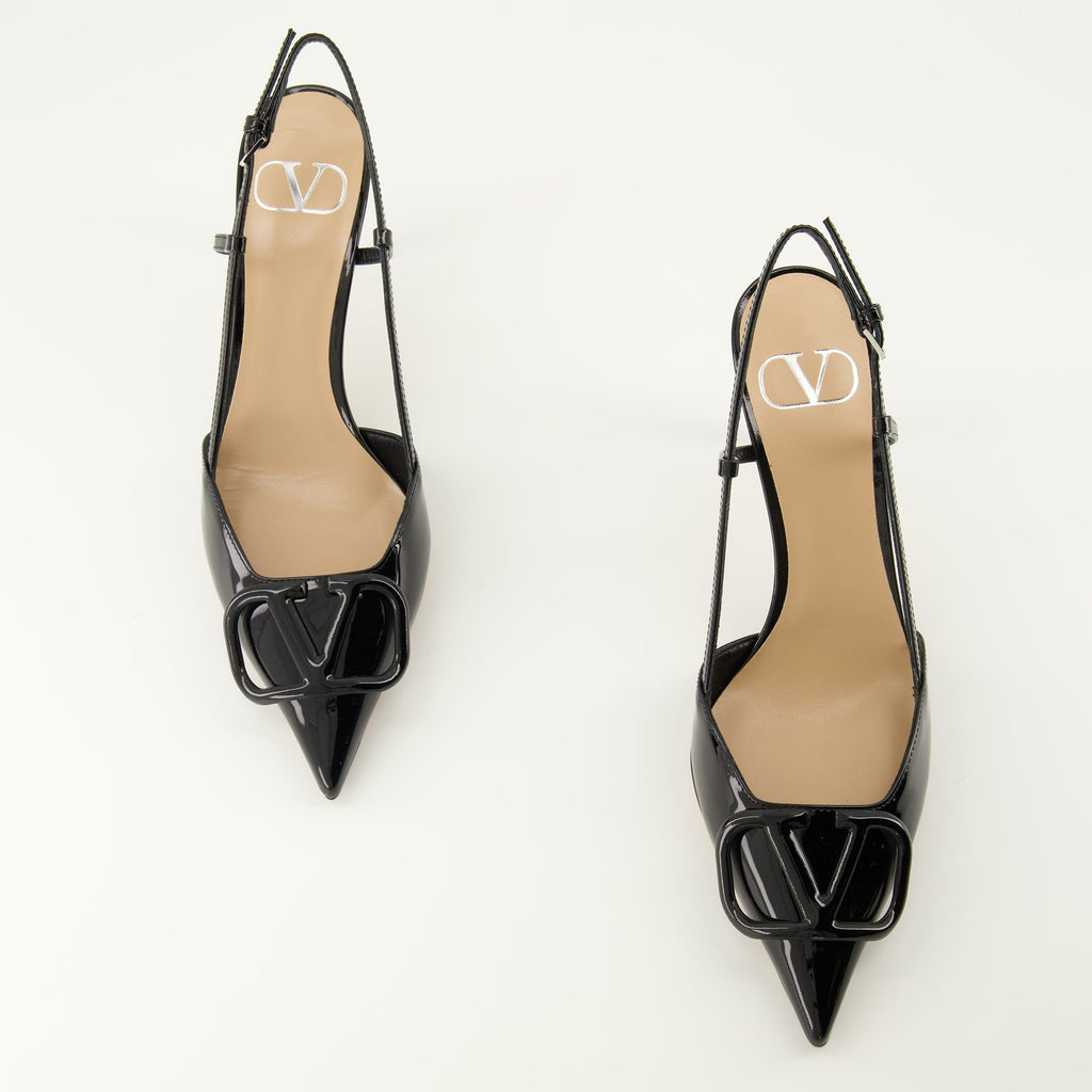 Vlogo pumps, black patent leather shoes, fashion footwear, elegant pumps, designer shoes