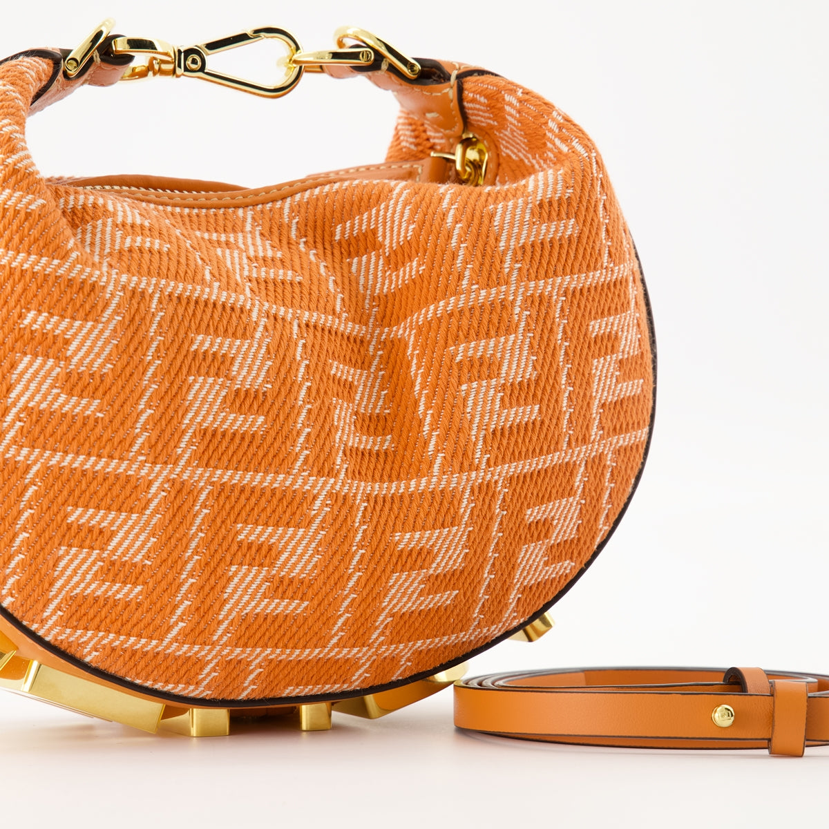 Fendigraphy mini bag, orange crossbody bag, FF print accessory, leather jacquard bag, women's designer bag