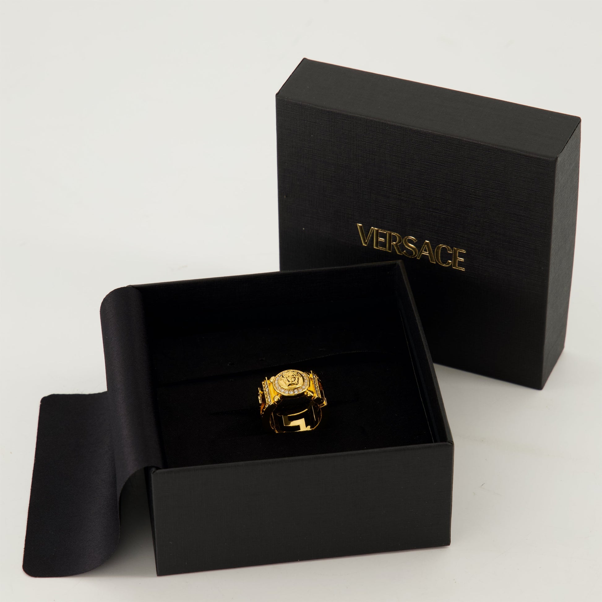 Medusa Ring, Versace Jewelry, Crystal Ring, Greca Design, Unisex Accessories