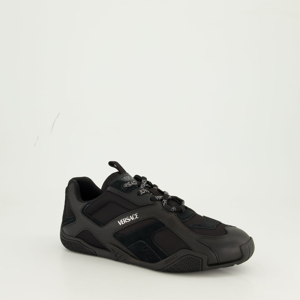 black sneakers, Versace Galaxia, calf leather sneakers, lace-up shoes, luxury footwear