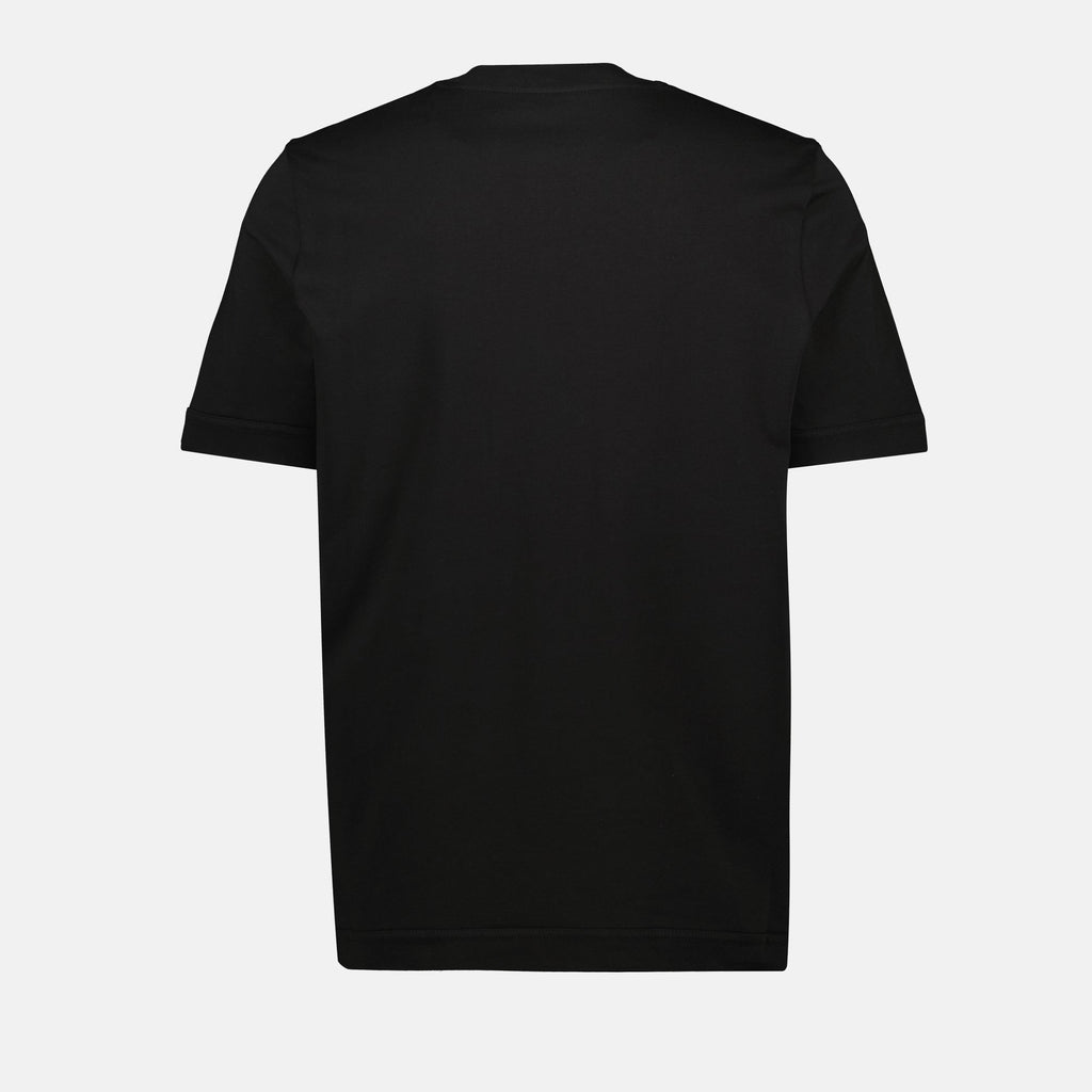 Moncler t-shirt, black logo shirt, cotton jersey t-shirt, leather patch t-shirt, autumn winter collection