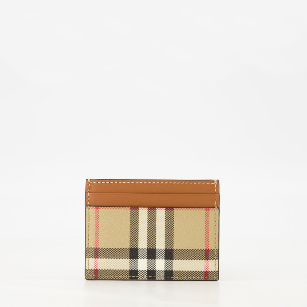 leather card holder, Burberry accessory, check pattern wallet, designer card holder, stylish accessories
