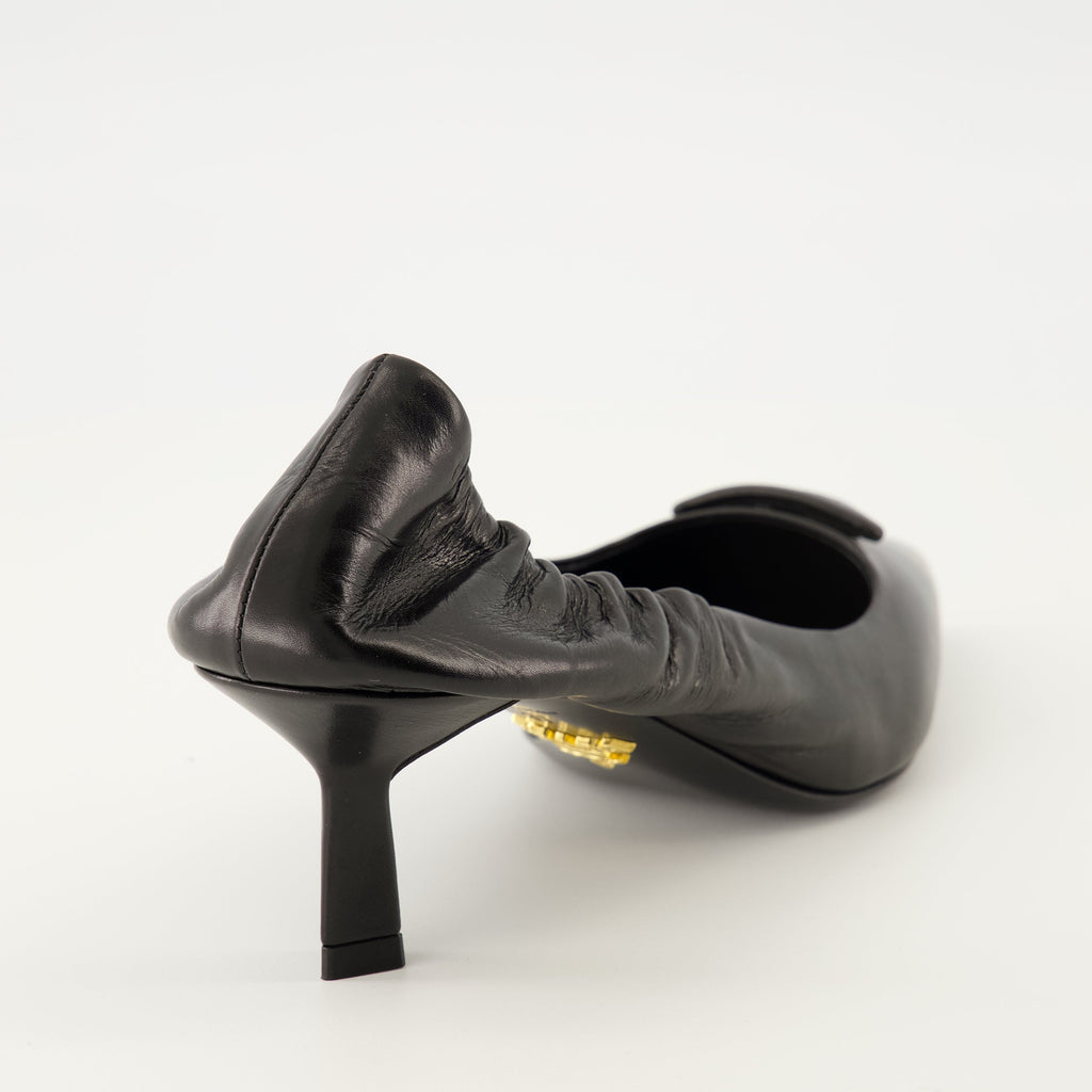 Prada pumps, black leather shoes, slip-on pumps, pointed toe shoes, designer footwear