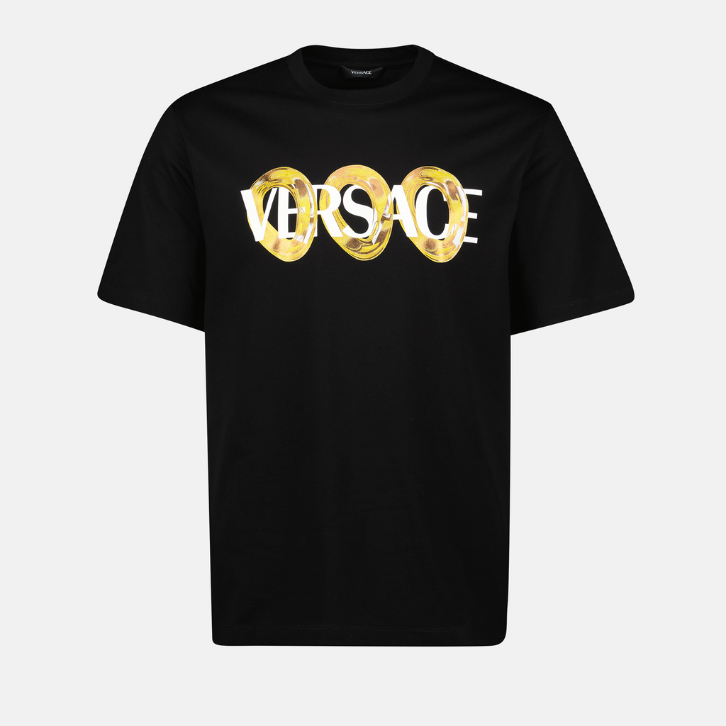 Versace T-shirt, maxi chain print, black T-shirt, logo shirt, cotton T-shirt