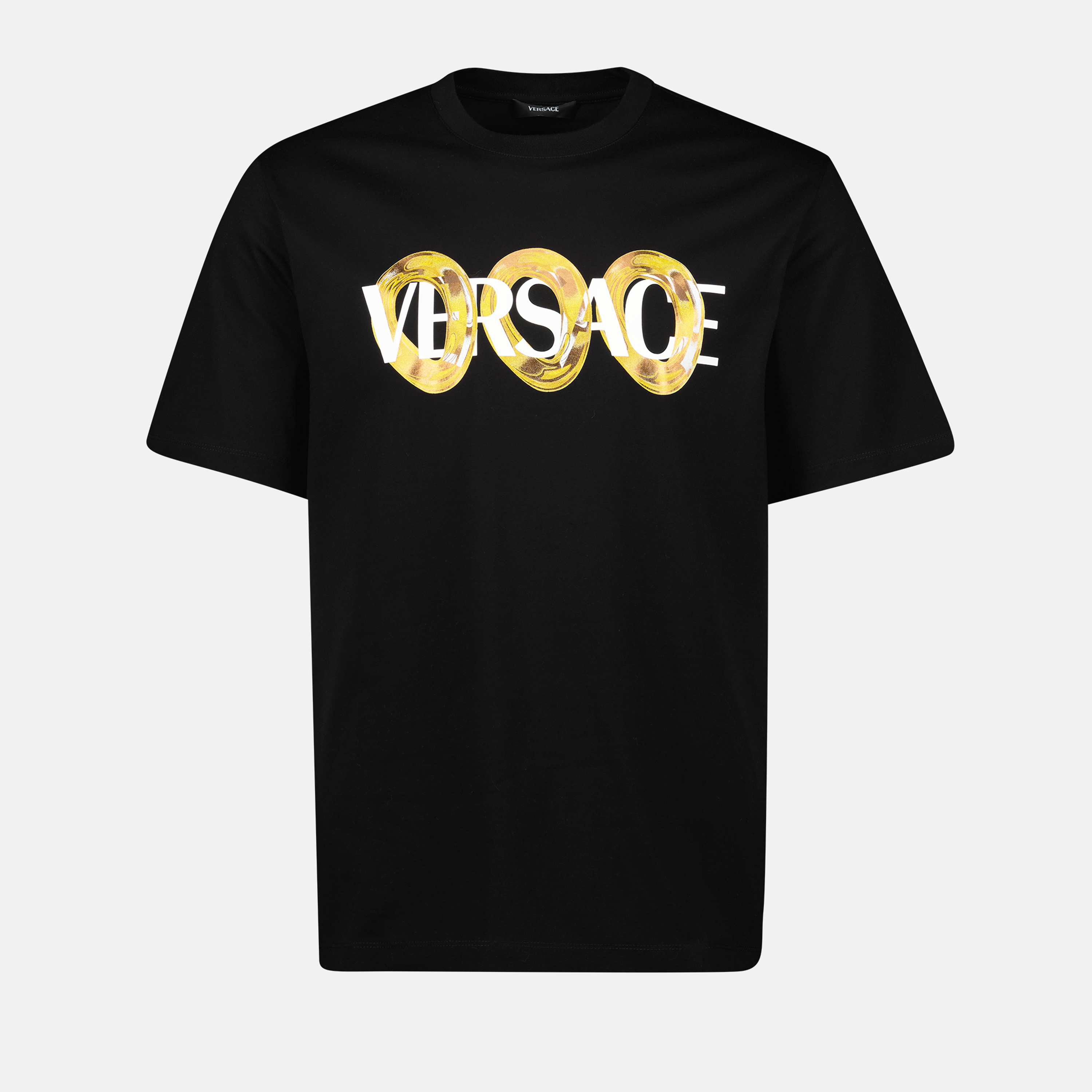 Versace T-shirt, maxi chain print, black T-shirt, logo shirt, cotton T-shirt