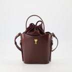 Ami Paris bag, Mini sac seau, Bordeaux bag, calf leather handbag, adjustable shoulder strap