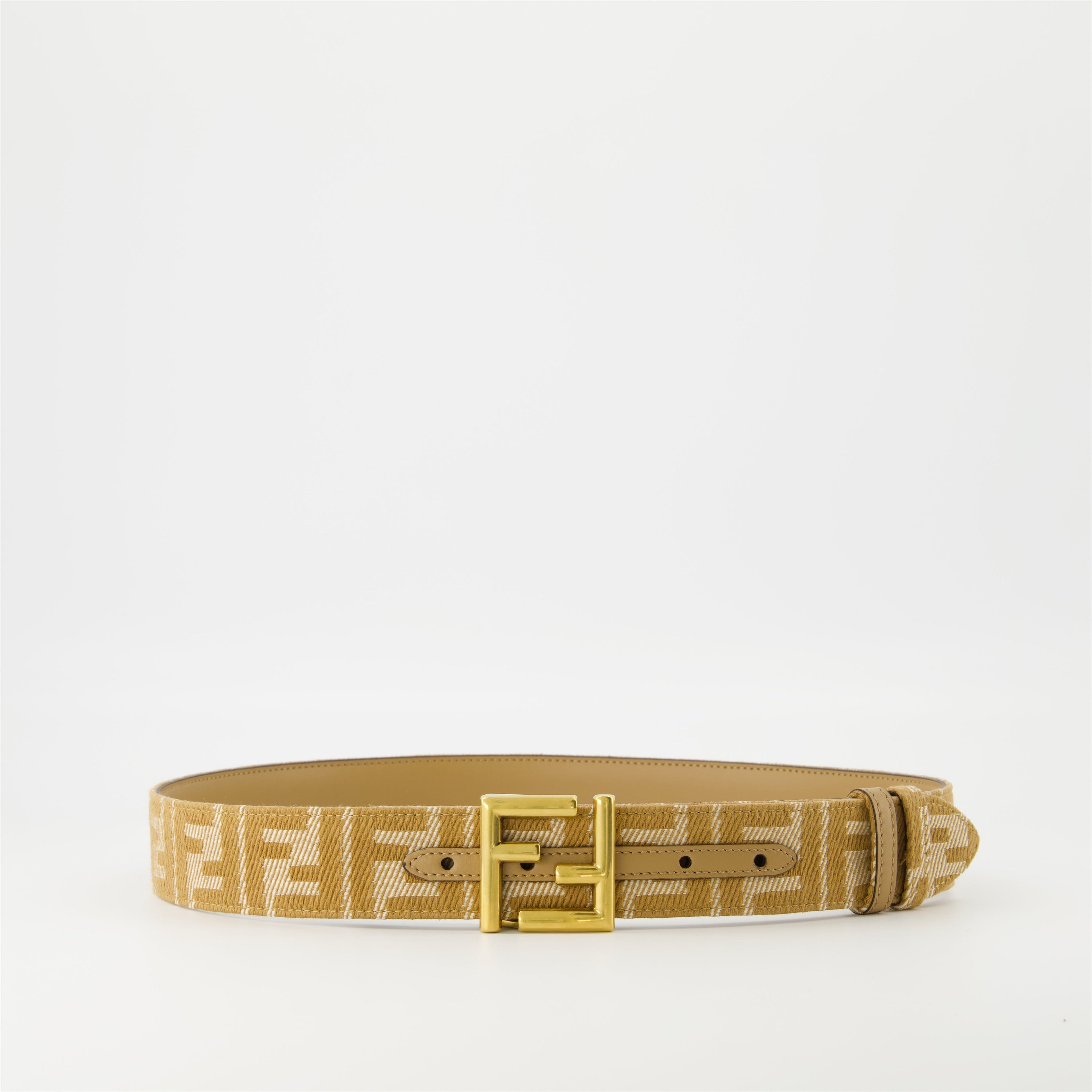 Fendi belt, reversible design, leather and denim, adjustable belt, FF jacquard